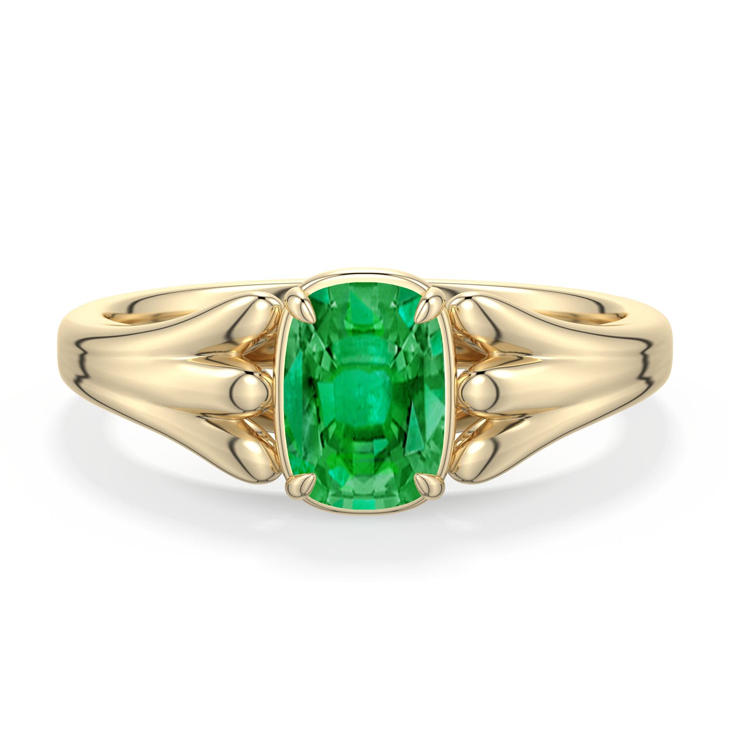 7x5mm AAA Cushion Rectangular Emerald Scrollwork Engagement Ring in Yellow Gold - main
