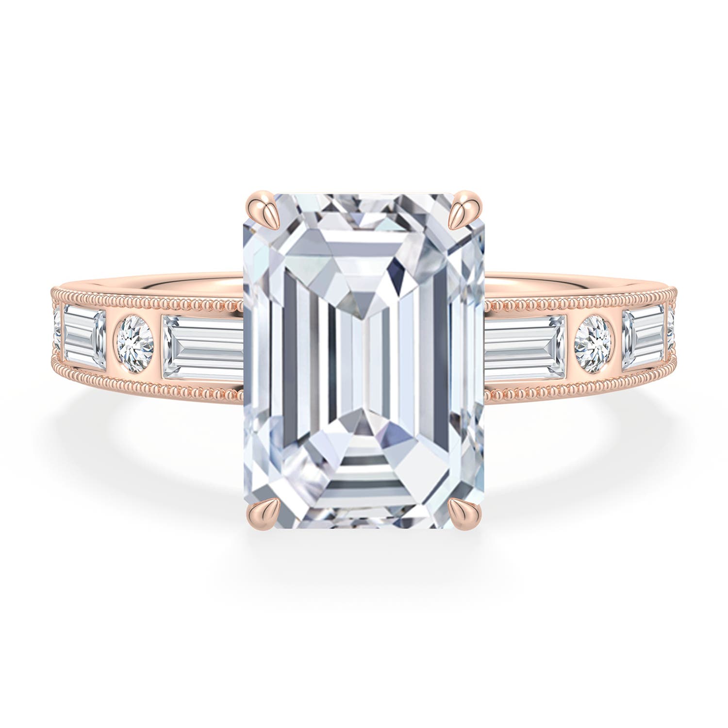Angara 4.58 CTW Emerald-Cut Diamond Engagement Ring with Multi-Shape Accents in 14K Rose Gold