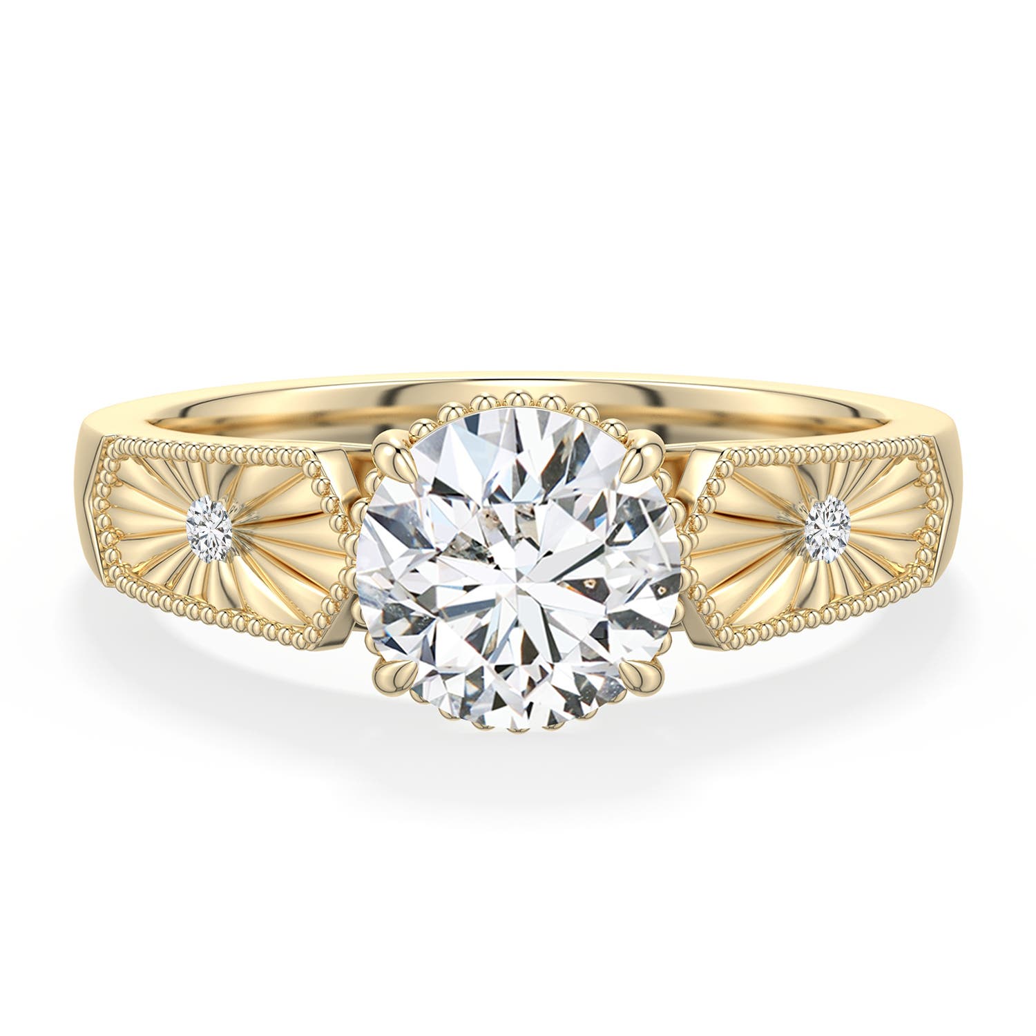 7.4mm HSI2 Round Diamond Quatrefoil Hidden Halo Engagement Ring in Yellow Gold - main