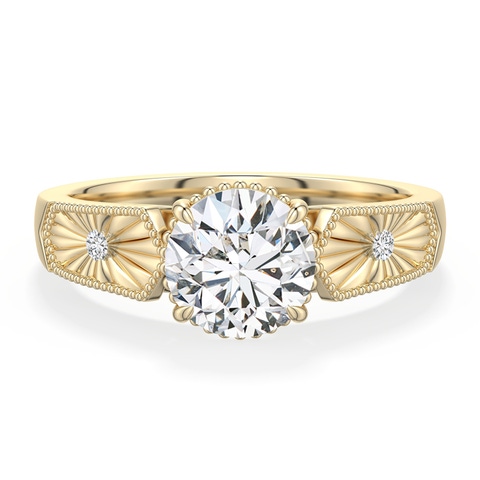 7.4mm HSI2 Round Diamond Quatrefoil Hidden Halo Engagement Ring in Yellow Gold - main