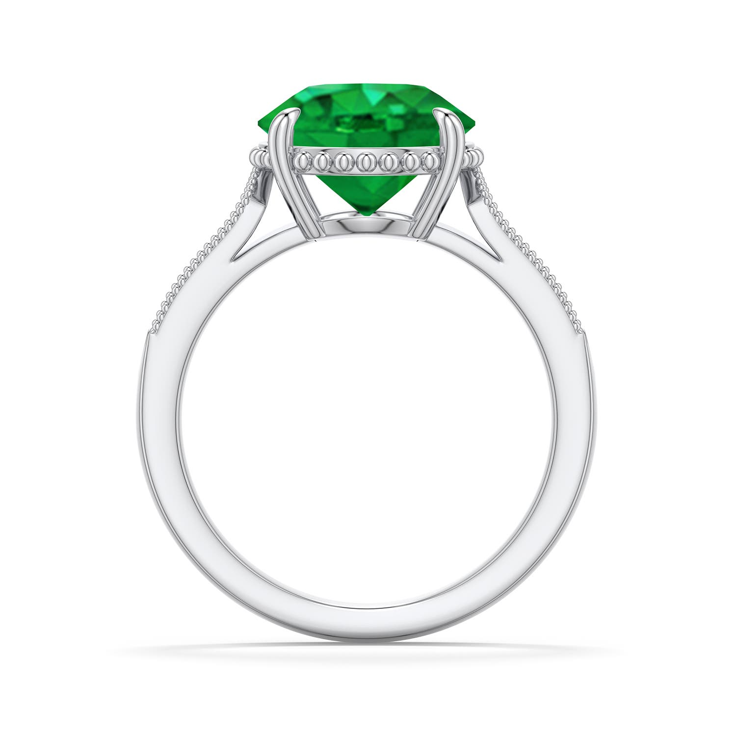 10mm AAA Round Emerald Quatrefoil Hidden Halo Engagement Ring in White Gold - side 1