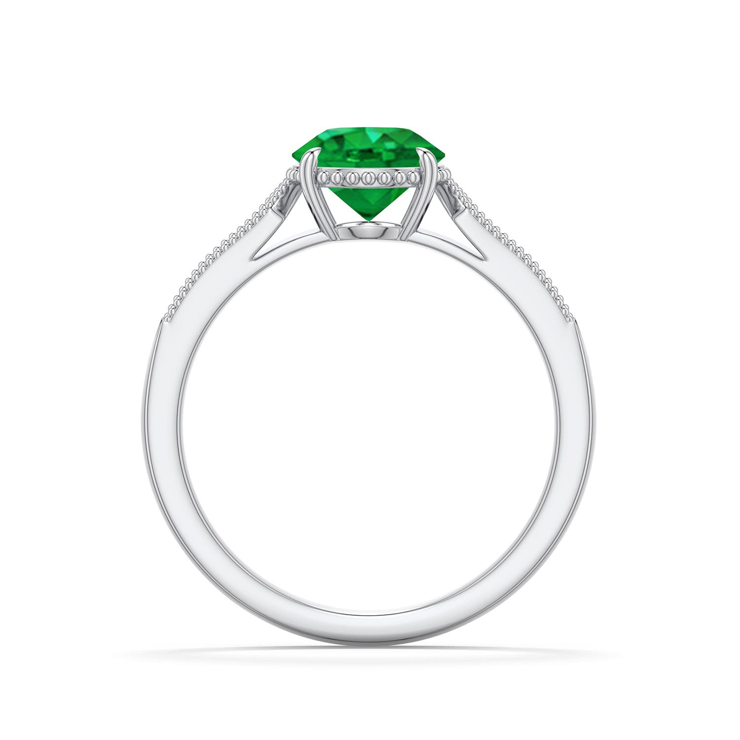 7mm AAA Round Emerald Quatrefoil Hidden Halo Engagement Ring in White Gold - side 1