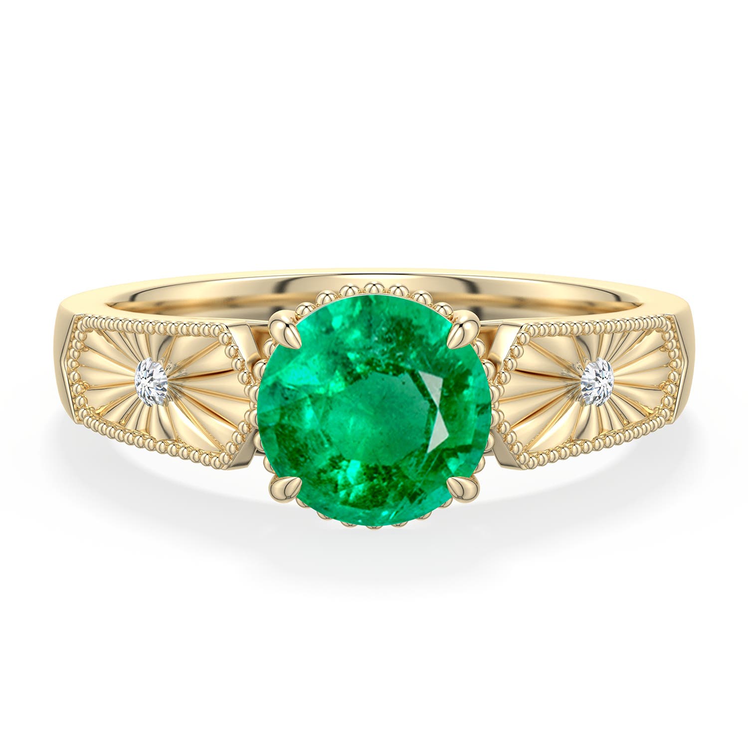 7mm AAA Round Emerald Quatrefoil Hidden Halo Engagement Ring in Yellow Gold - main