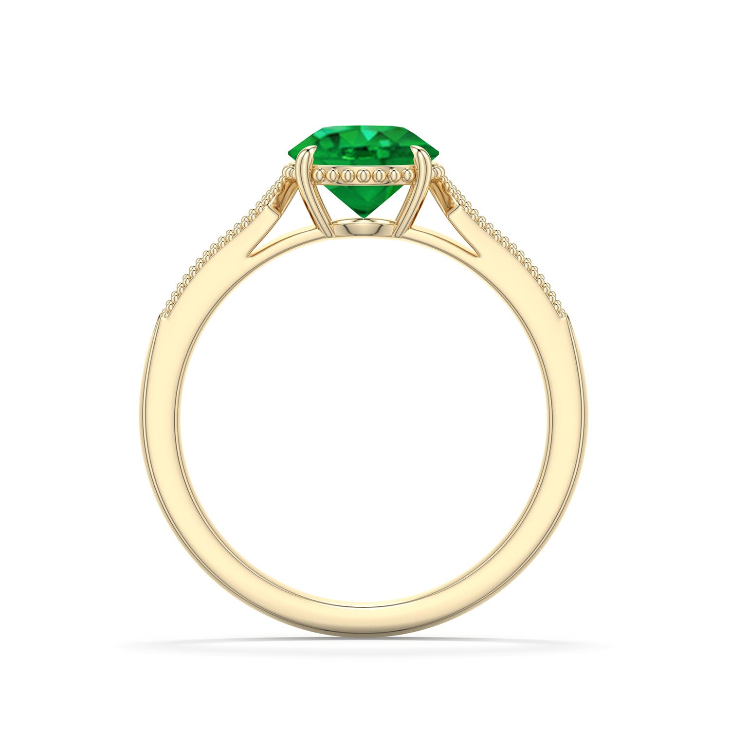 7mm AAA Round Emerald Quatrefoil Hidden Halo Engagement Ring in Yellow Gold - side 1