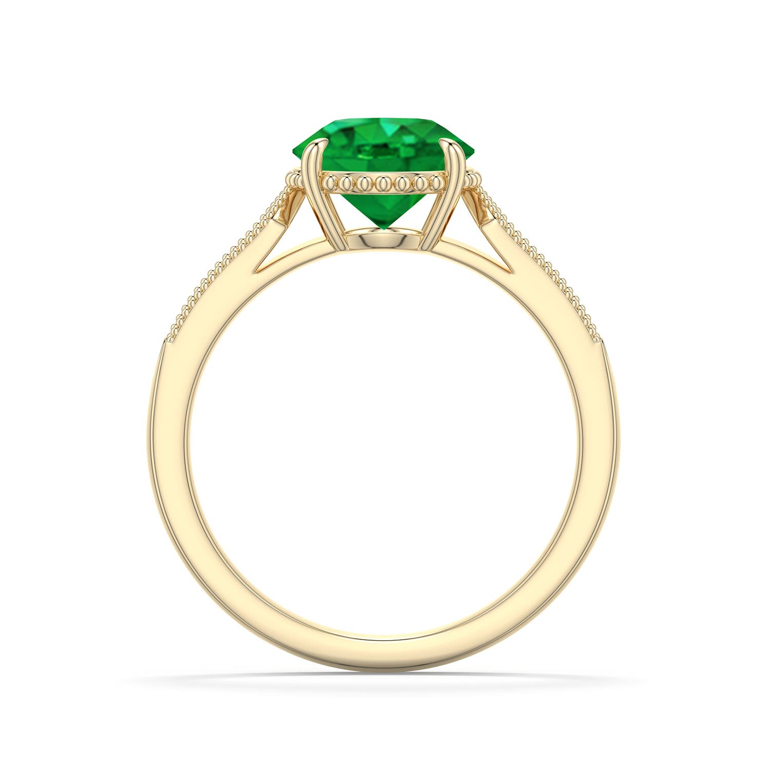 8mm AAA Round Emerald Quatrefoil Hidden Halo Engagement Ring in 18K Yellow Gold - side 1