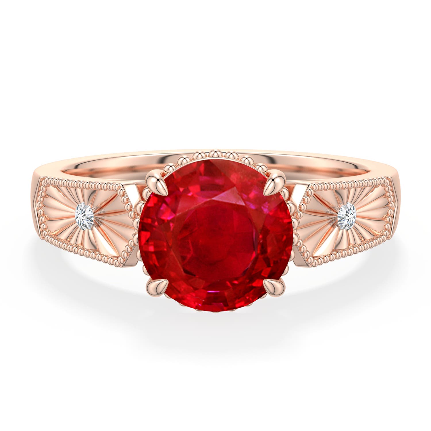 8mm AAA Round Ruby Quatrefoil Hidden Halo Engagement Ring in Rose Gold - main