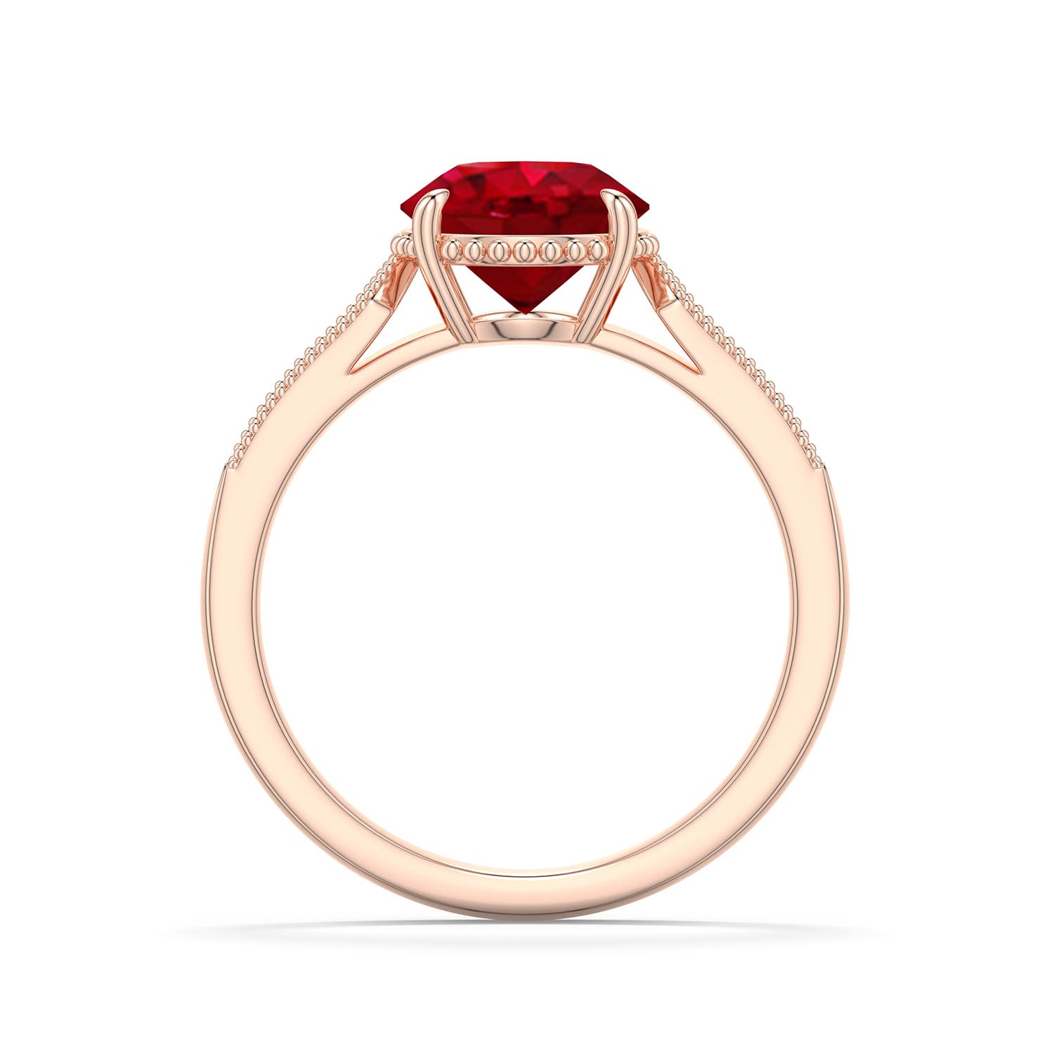 8mm AAA Round Ruby Quatrefoil Hidden Halo Engagement Ring in Rose Gold - side 1