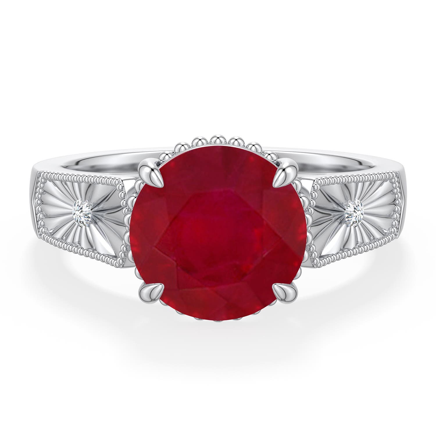 9mm AA Round Ruby Quatrefoil Hidden Halo Engagement Ring in White Gold - main