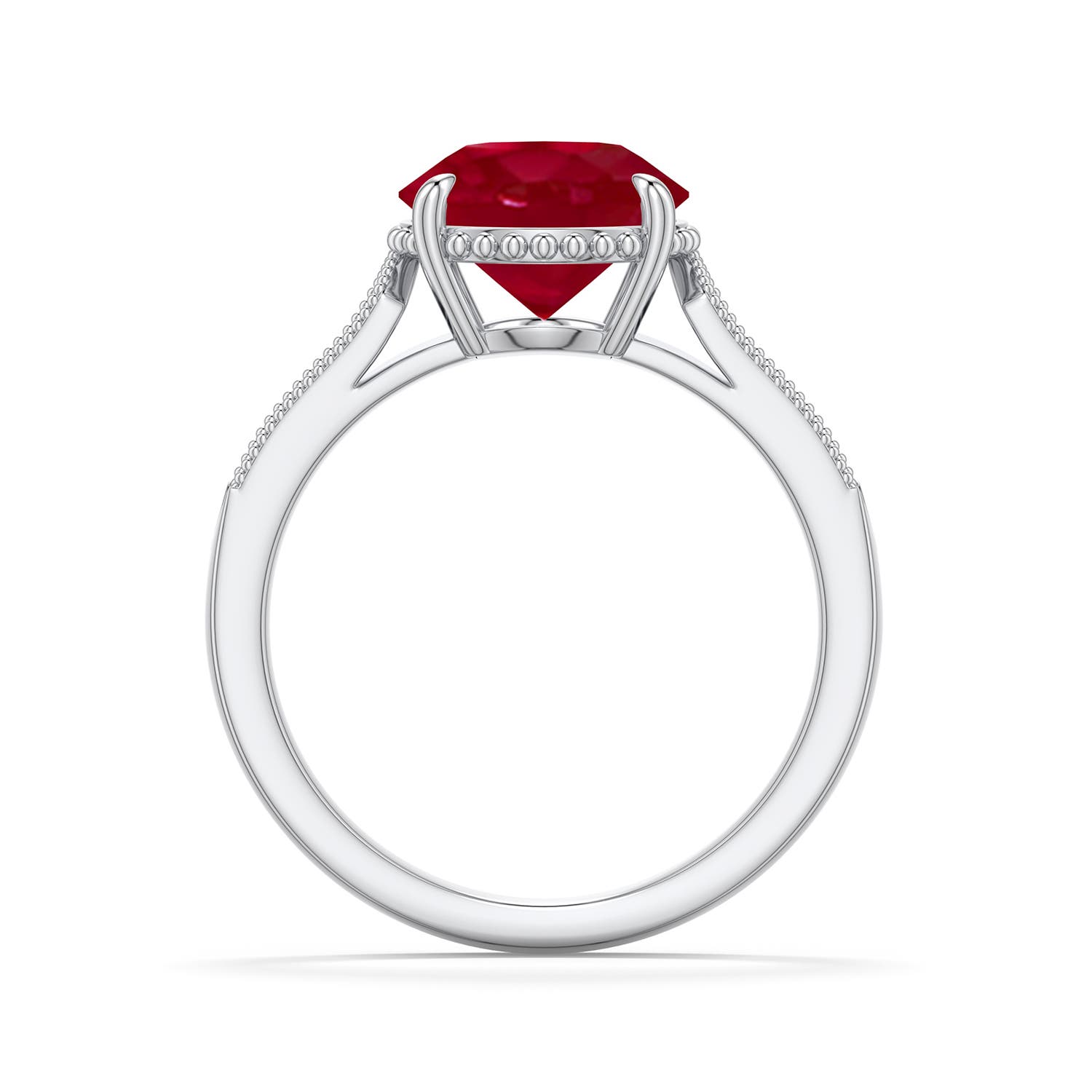 9mm AA Round Ruby Quatrefoil Hidden Halo Engagement Ring in White Gold - side 1