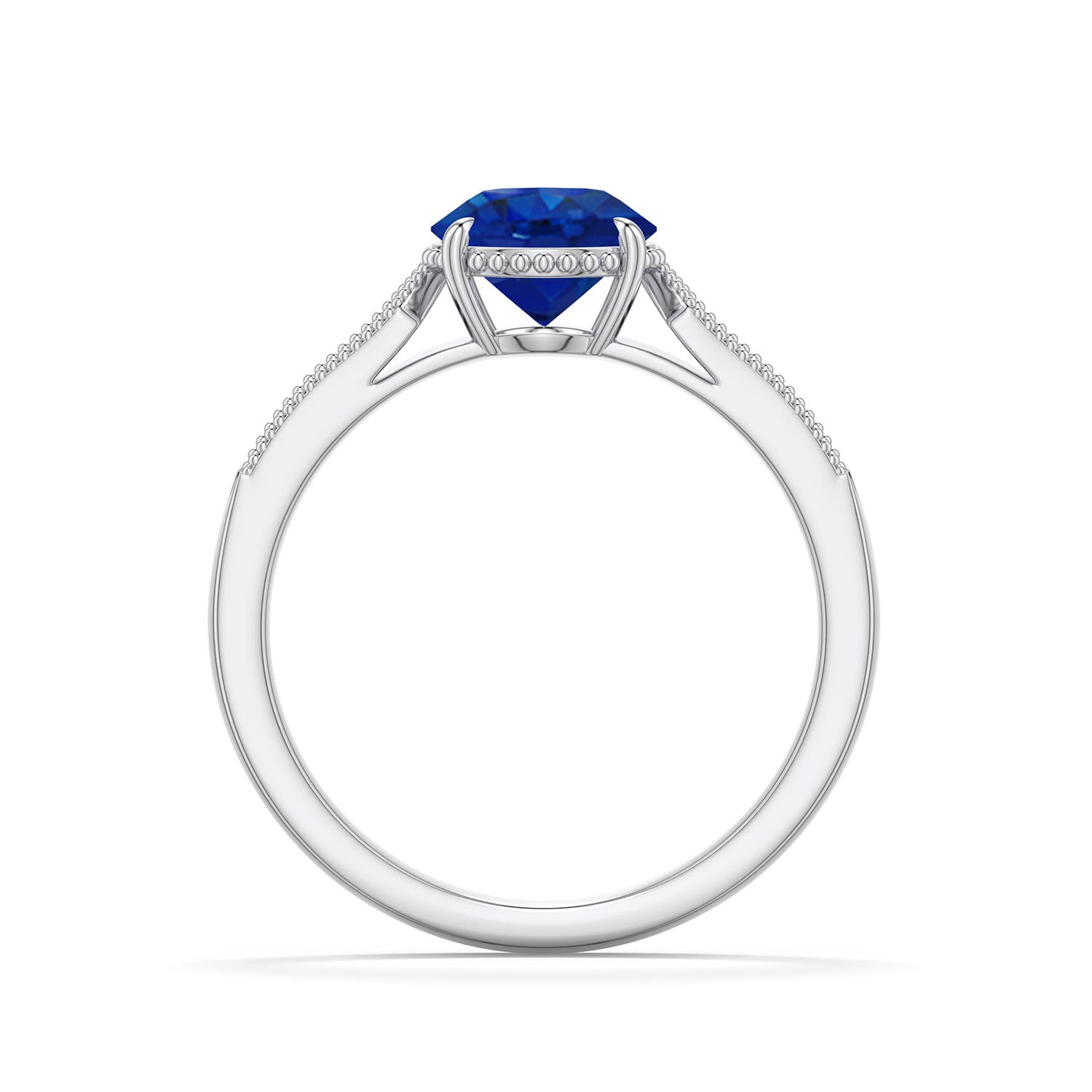 7mm AAA Round Blue Sapphire Quatrefoil Hidden Halo Engagement Ring in White Gold - side 1