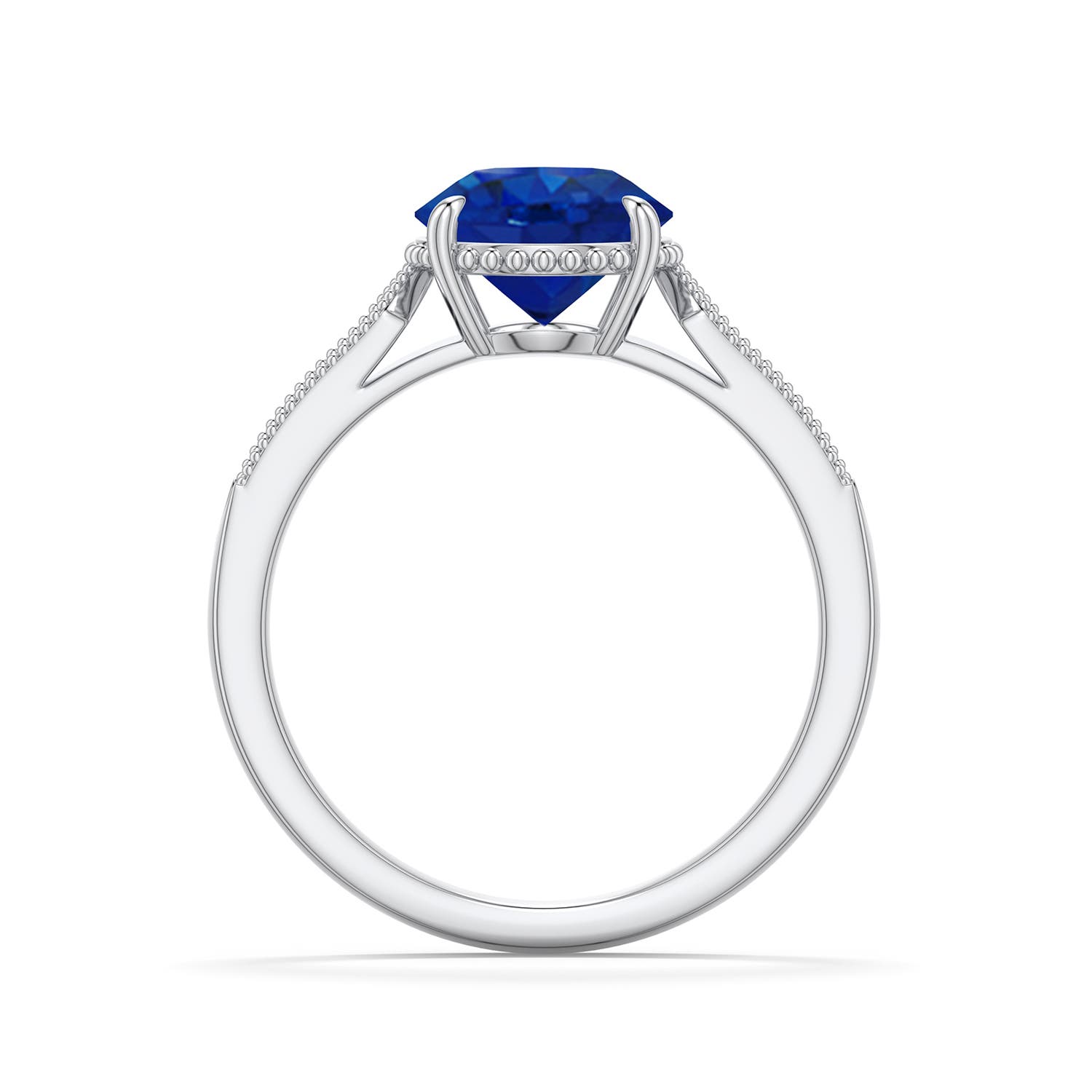 8mm AAA Round Blue Sapphire Quatrefoil Hidden Halo Engagement Ring in White Gold - side 1 - side 2