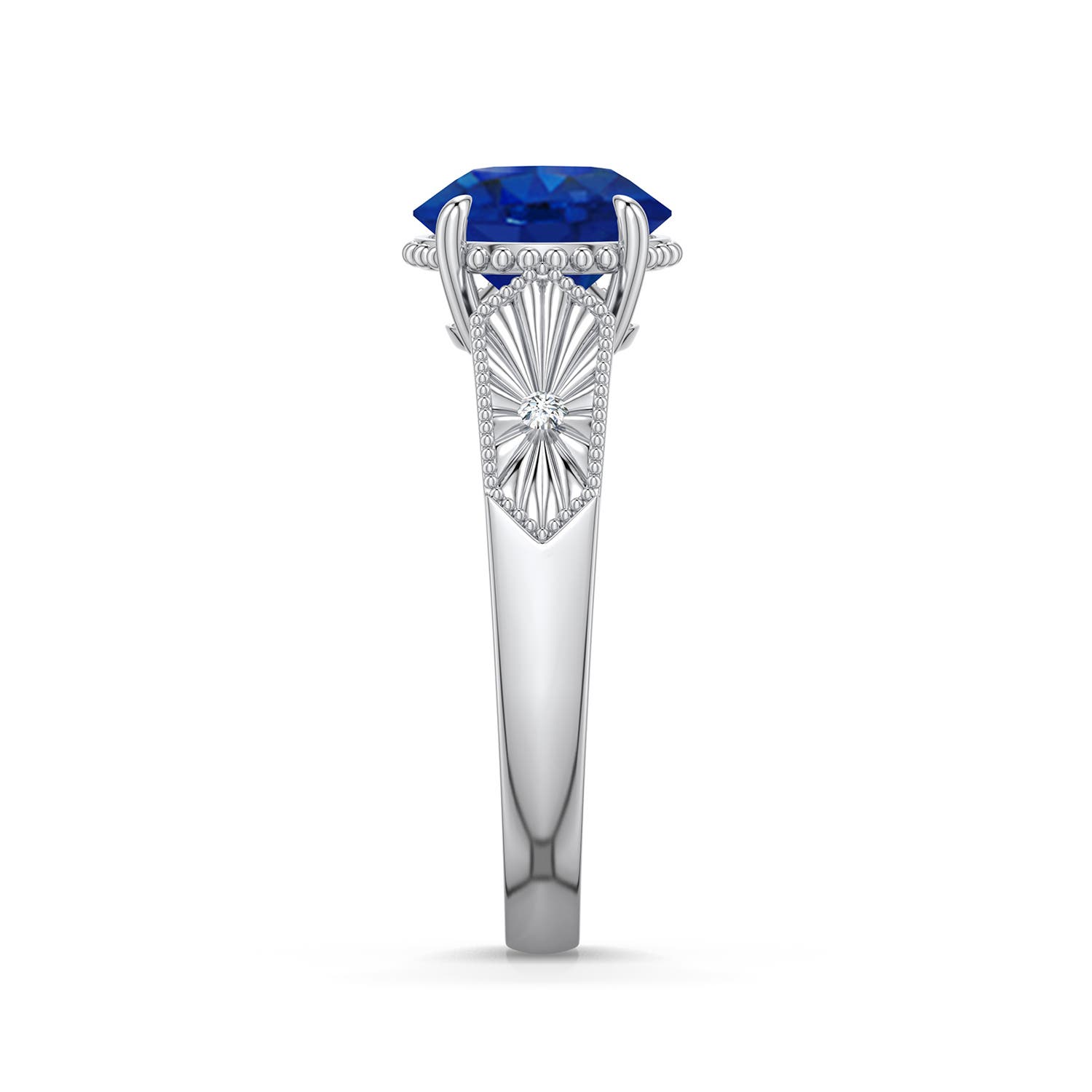 8mm AAA Round Blue Sapphire Quatrefoil Hidden Halo Engagement Ring in White Gold - side 2 - side 3
