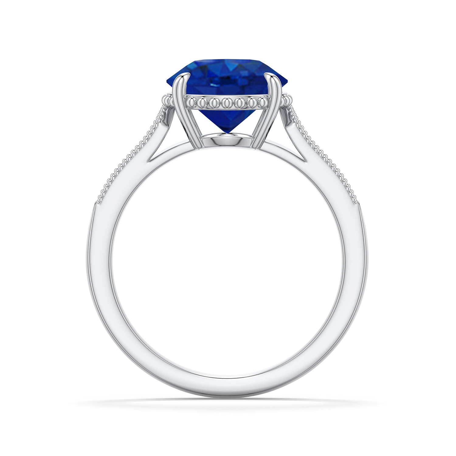 9mm AAA Round Blue Sapphire Quatrefoil Hidden Halo Engagement Ring in White Gold - side 1