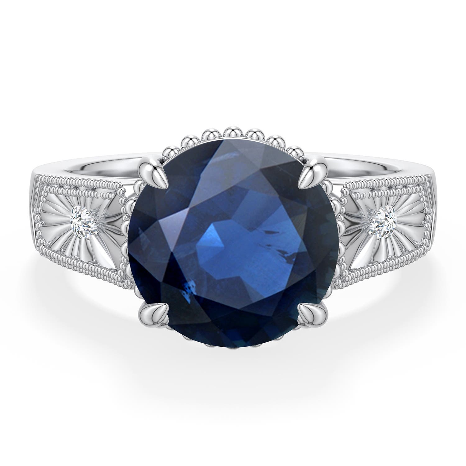 Angara 4.54 CTW Round Blue Sapphire Quatrefoil Hidden Halo Engagement Ring in 18K White Gold