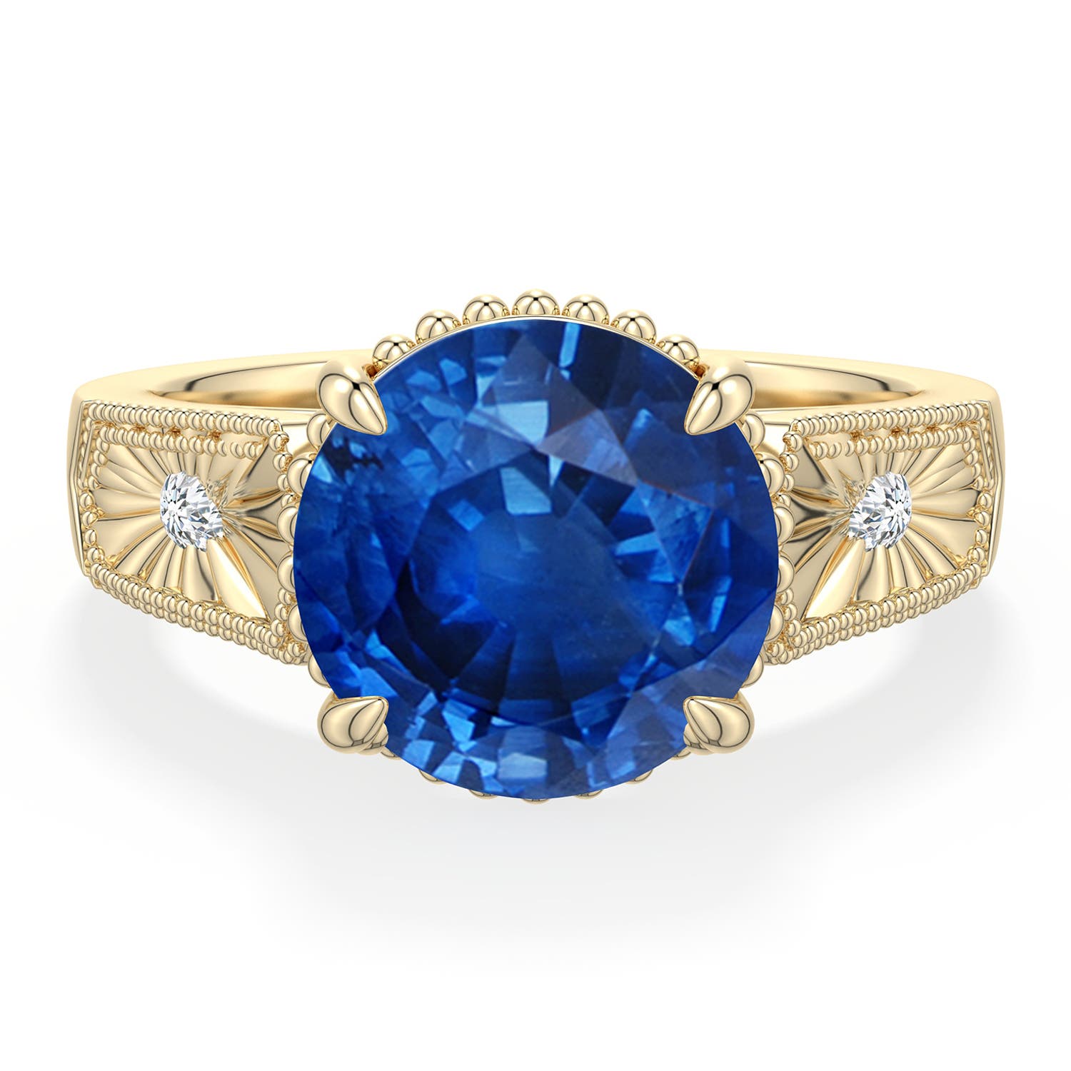 Angara 4.54 CTW Round Blue Sapphire Quatrefoil Hidden Halo Engagement Ring in 14K Yellow Gold