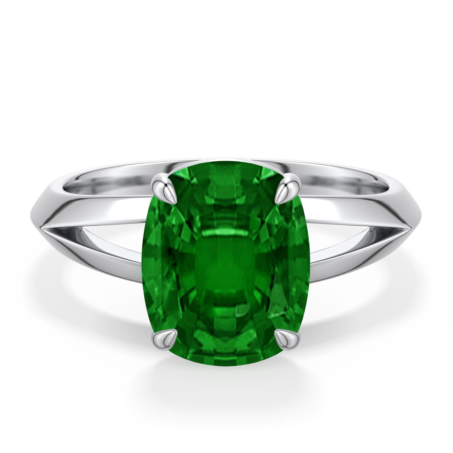 10x8mm AAAA Cushion Rectangular Emerald Knife-Edge Split Shank Engagement Ring in 950 Platinum - main