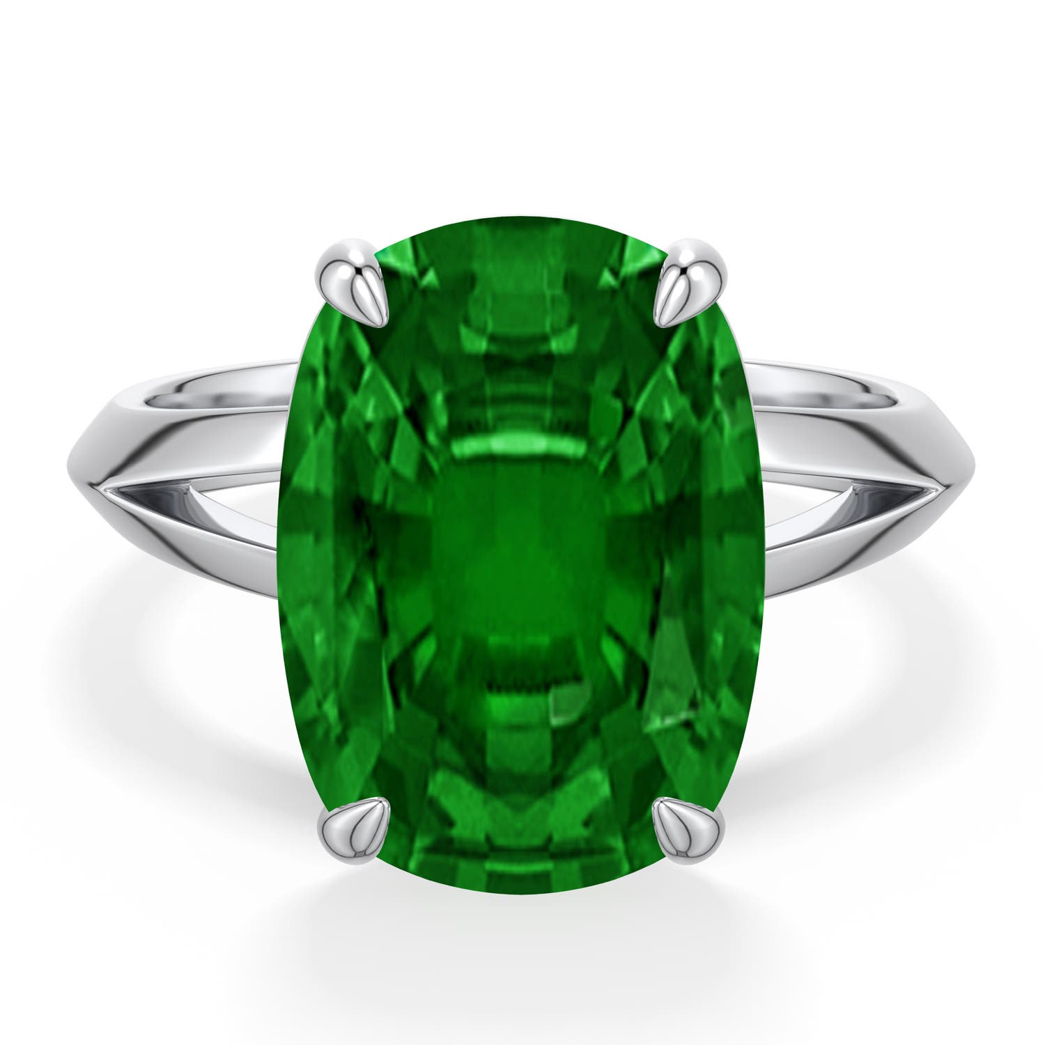 Angara 6.44 CTW Cushion Rectangular Emerald Knife-Edge Split Shank Engagement Ring in Platinum