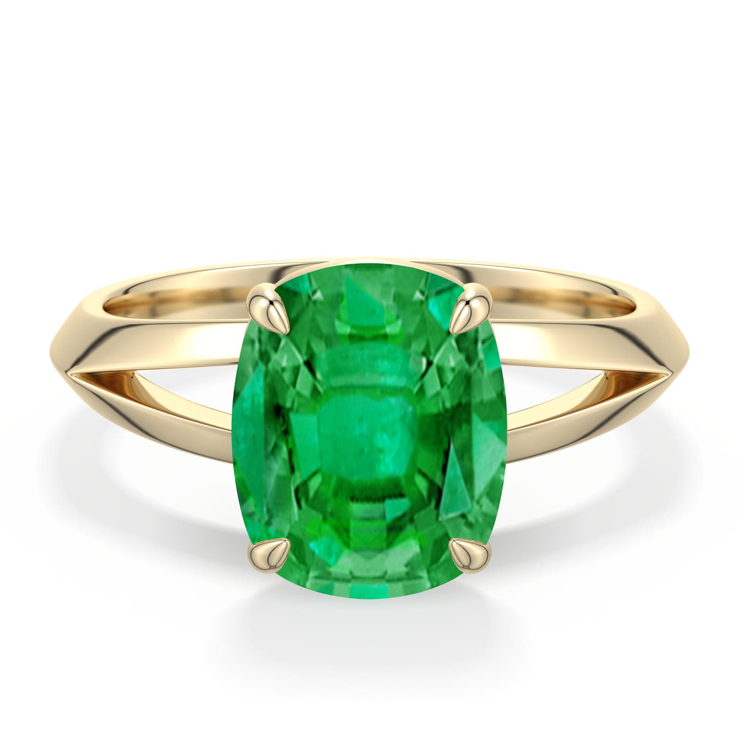 10x8mm AAA Cushion Rectangular Emerald Knife-Edge Split Shank Engagement Ring in Yellow Gold - main