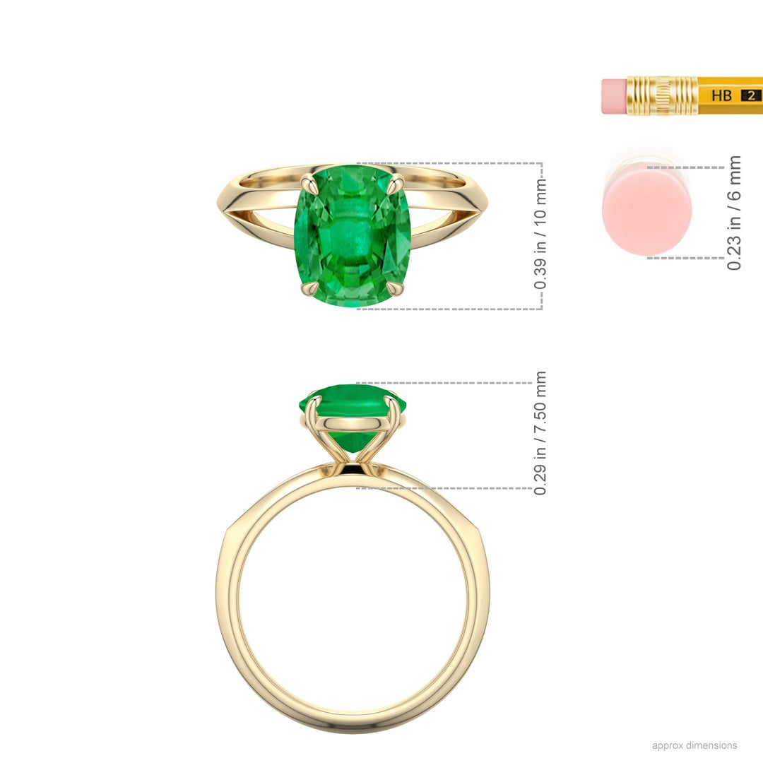 10x8mm AAA Cushion Rectangular Emerald Knife-Edge Split Shank Engagement Ring in Yellow Gold - ruler - ruler