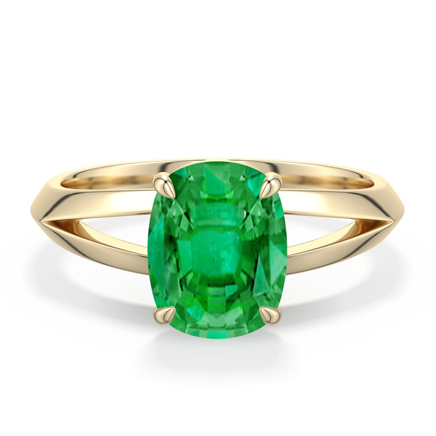 9x7mm AAA Cushion Rectangular Emerald Knife-Edge Split Shank Engagement Ring in Yellow Gold - main
