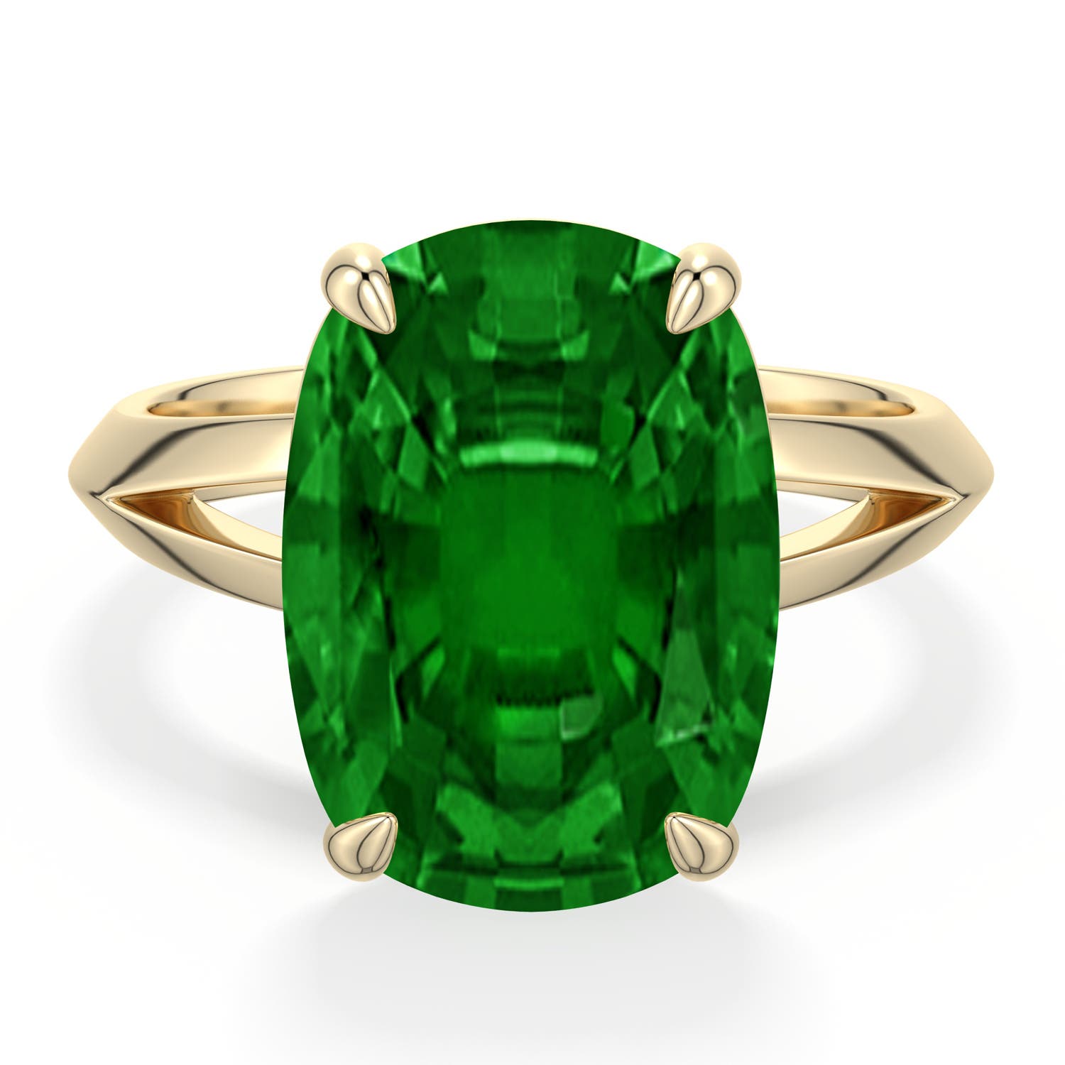 Angara 6.44 CTW Cushion Rectangular Emerald Knife-Edge Split Shank Engagement Ring in 18K Yellow Gold