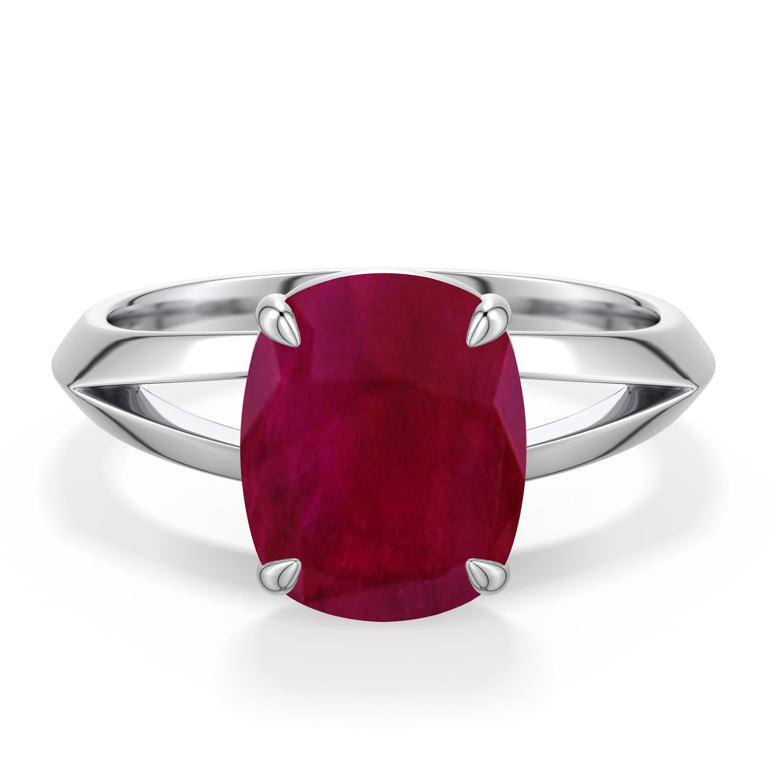 Angara 3.3 Ctw Cushion Rectangular Ruby Knife-edge Split Shank Engagement Ring In Metallic