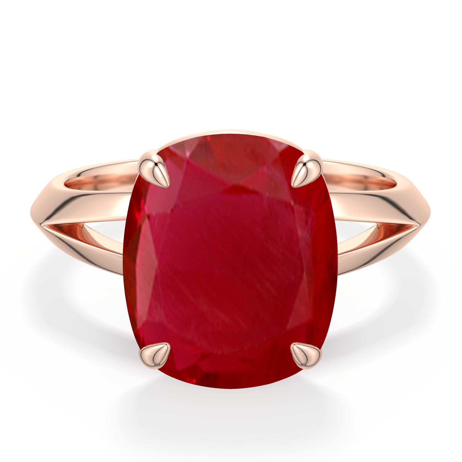 Angara 6.0 CTW Cushion Rectangular Ruby Knife-Edge Split Shank Engagement Ring in 18K Rose Gold