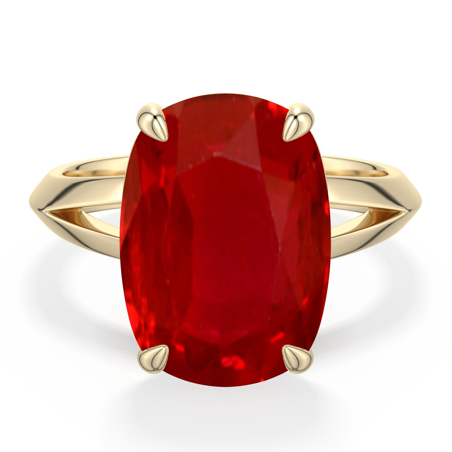 Angara 7.25 CTW Cushion Rectangular Ruby Knife-Edge Split Shank Engagement Ring in 18K Yellow Gold
