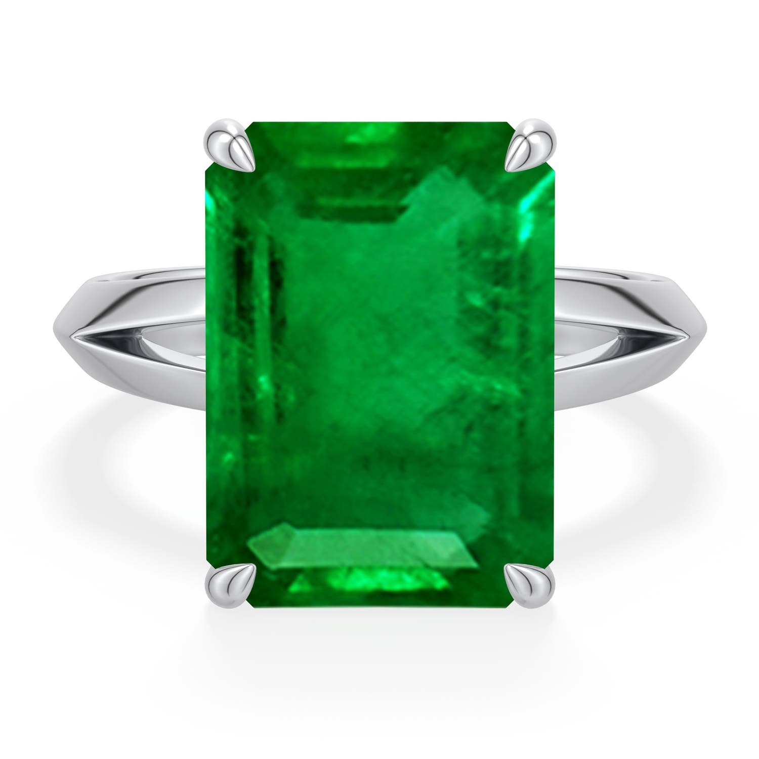 Angara 6.6 CTW Emerald-Cut Emerald Knife-Edge Split Shank Engagement Ring in 18K White Gold
