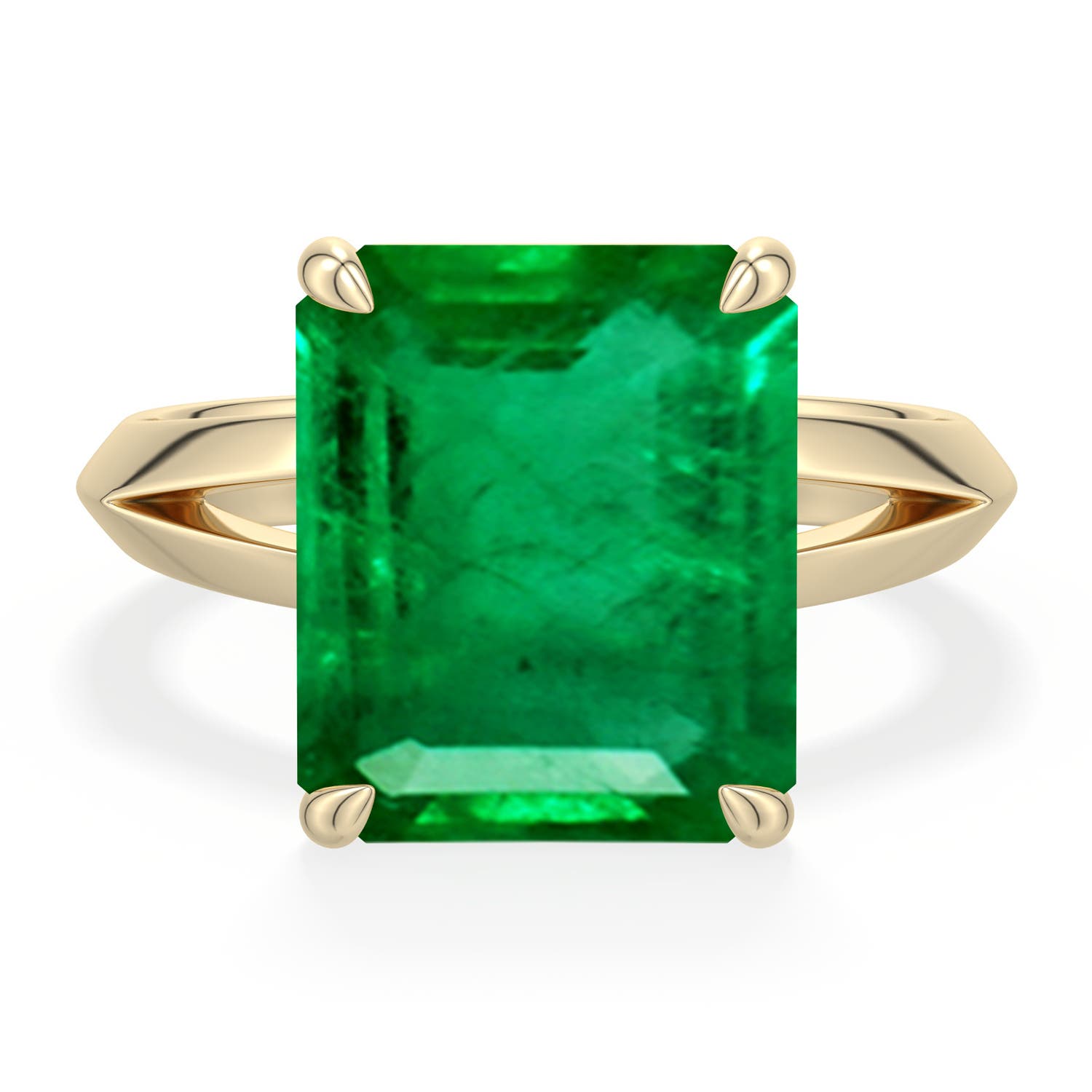 Angara 5.75 CTW Emerald-Cut Emerald Knife-Edge Split Shank Engagement Ring in 18K Yellow Gold
