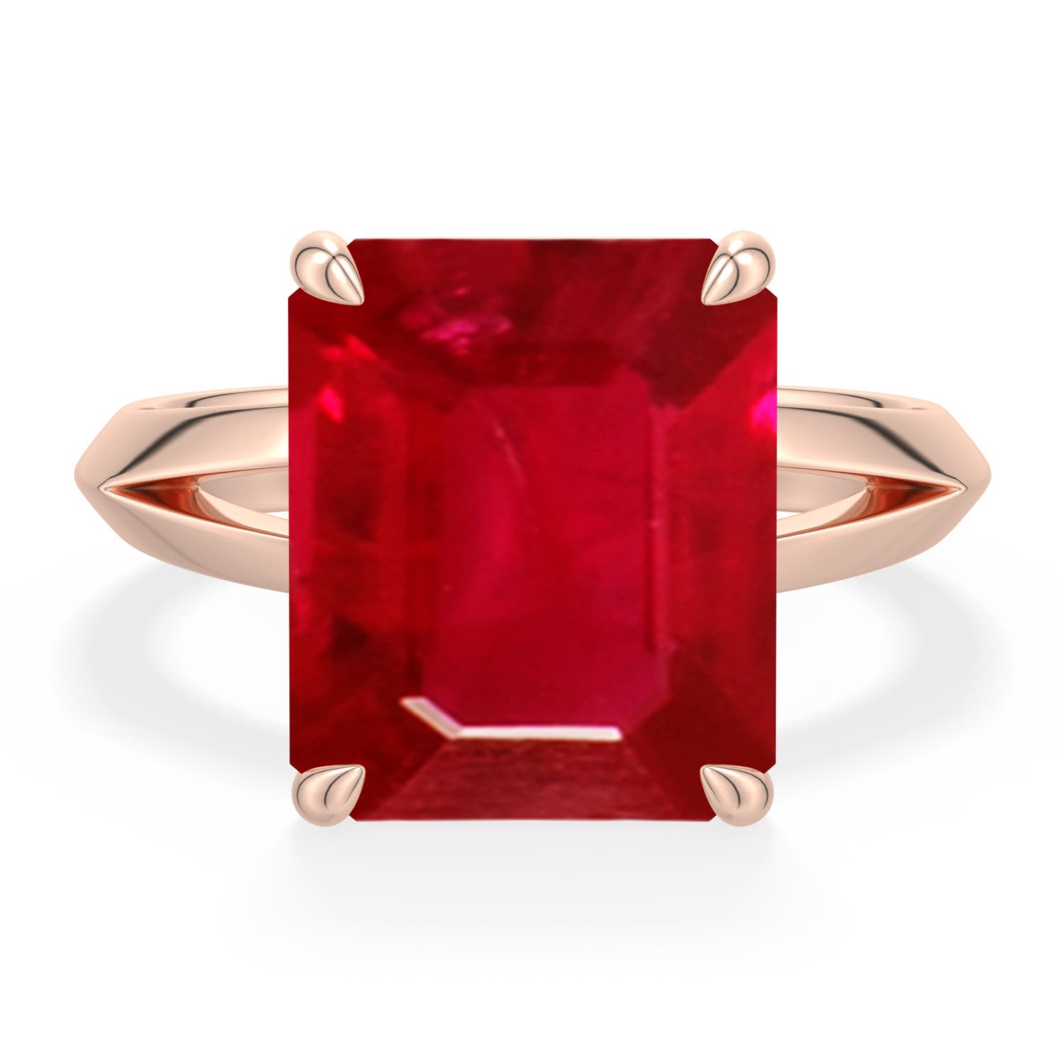 Angara 6.25 CTW Emerald-Cut Ruby Knife-Edge Split Shank Engagement Ring in 14K Rose Gold