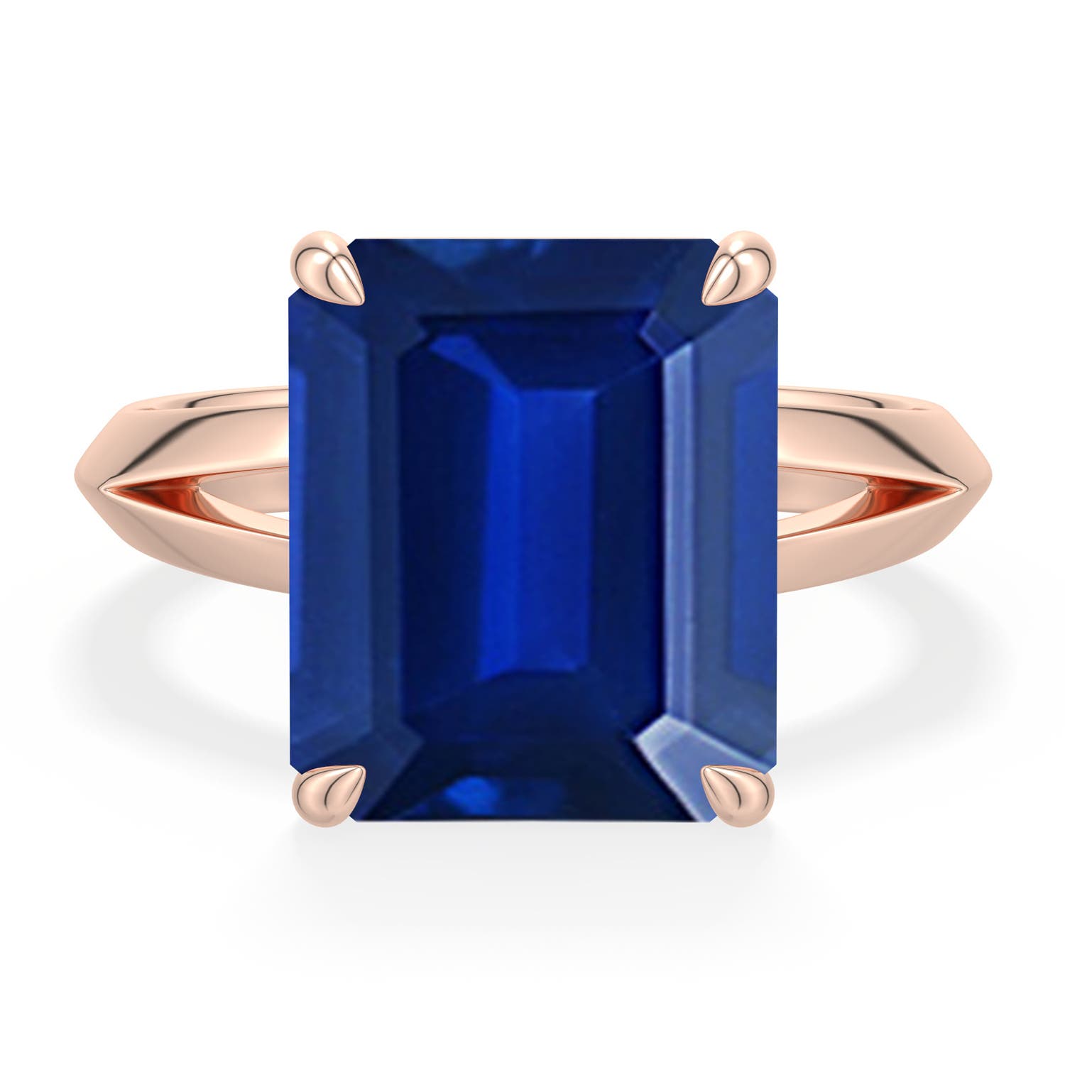 Angara 5.5 CTW Emerald-Cut Blue Sapphire Knife-Edge Split Shank Engagement Ring in 18K Rose Gold