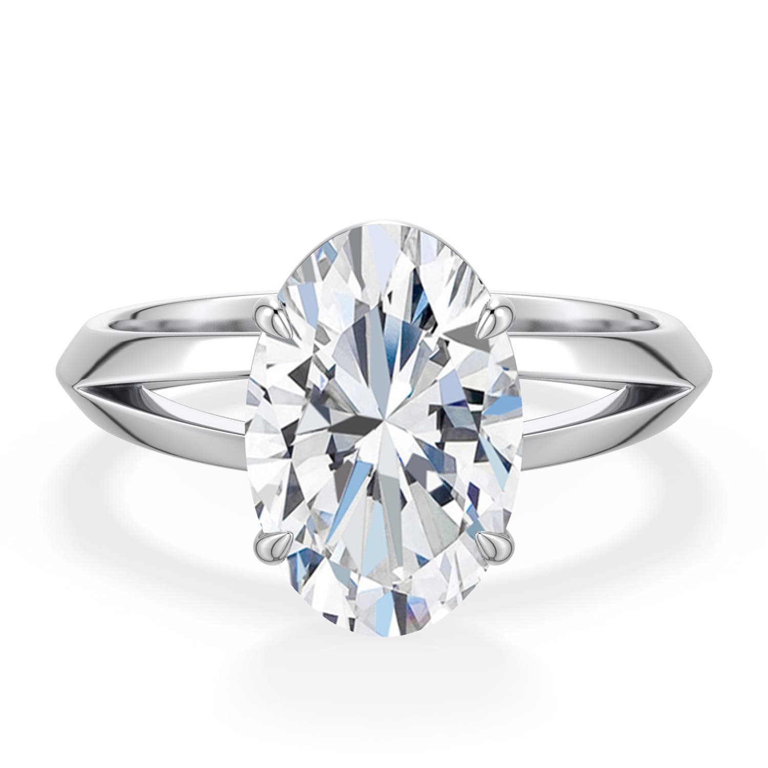Angara 3.0 CTW Oval Diamond Knife-Edge Split Shank Engagement Ring in 18K White Gold