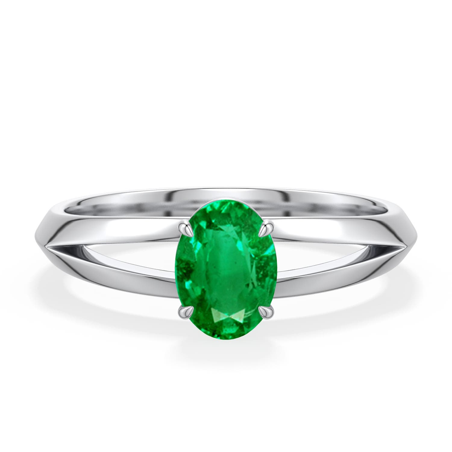 7x5mm AAA Oval Emerald Knife-Edge Split Shank Engagement Ring in 950 Platinum - main