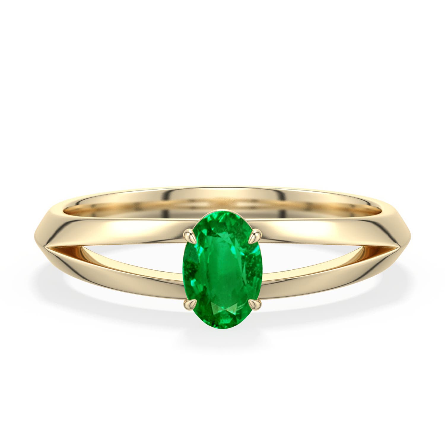 6x4mm AAAA Oval Emerald Knife-Edge Split Shank Engagement Ring in Yellow Gold - main