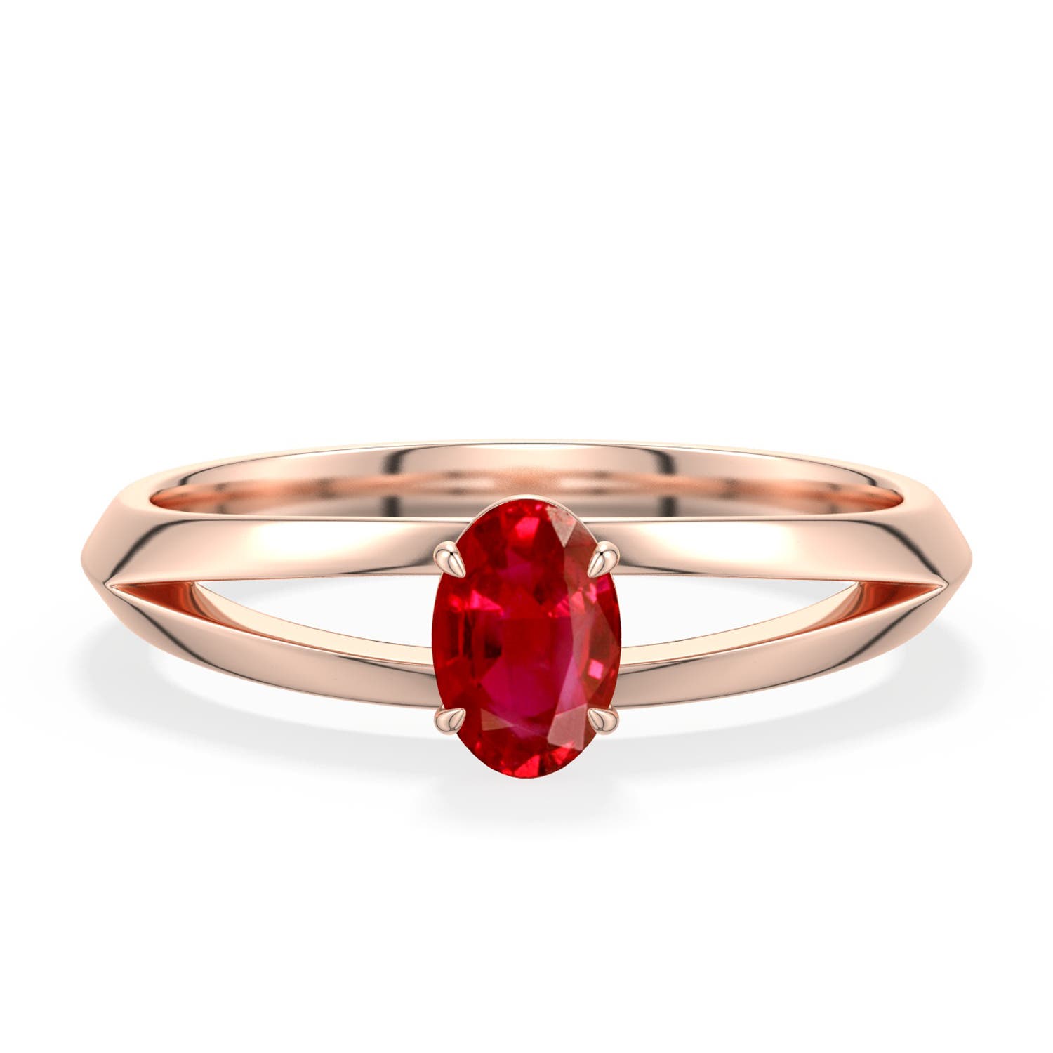 6x4mm AAA Oval Ruby Knife-Edge Split Shank Engagement Ring in Rose Gold - main