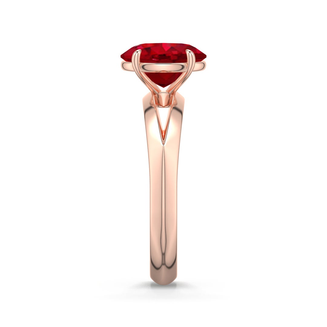 9x7mm AAA Oval Ruby Knife-Edge Split Shank Engagement Ring in Rose Gold - side 2 - side 3