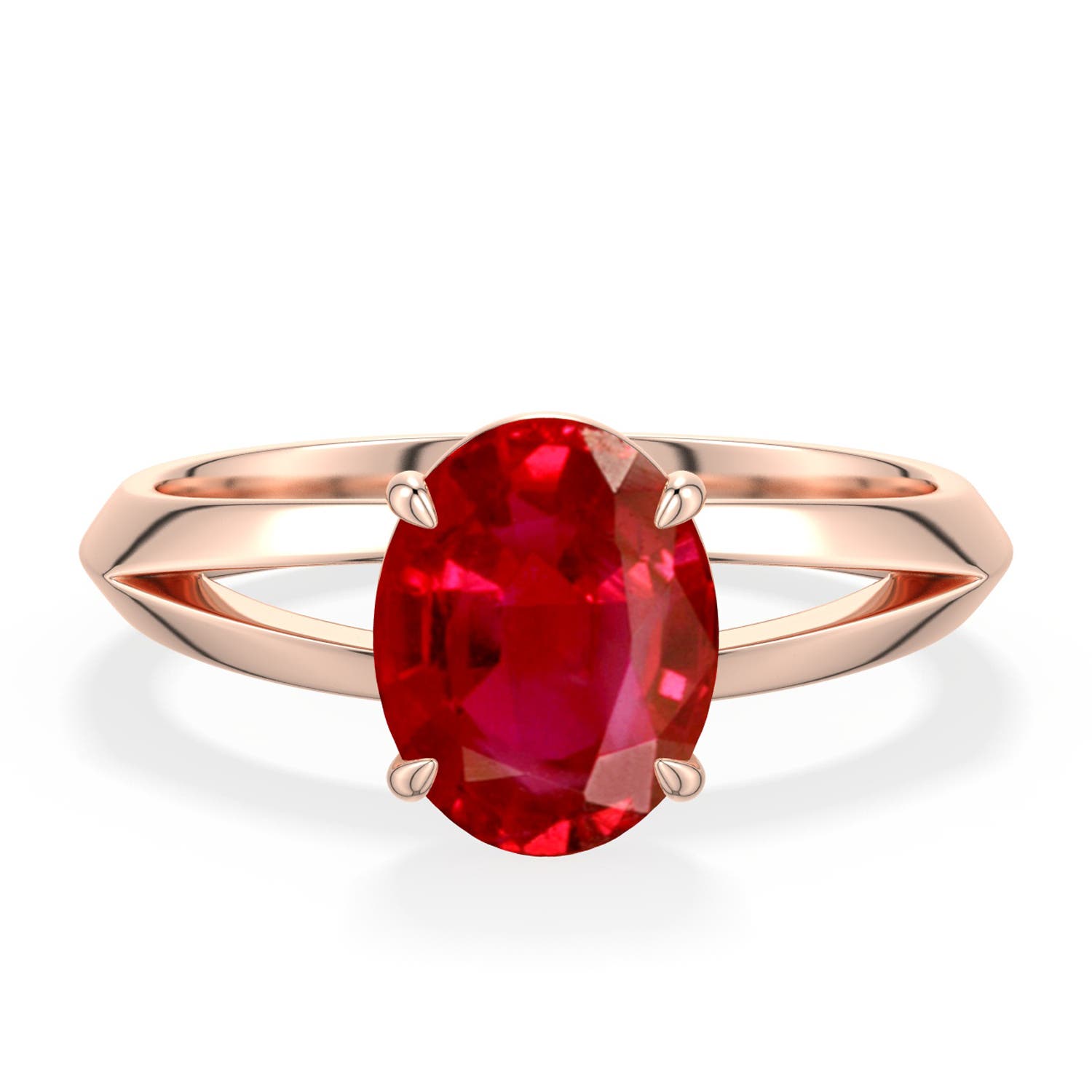 9x7mm AAA Oval Ruby Knife-Edge Split Shank Engagement Ring in 18K Rose Gold - main