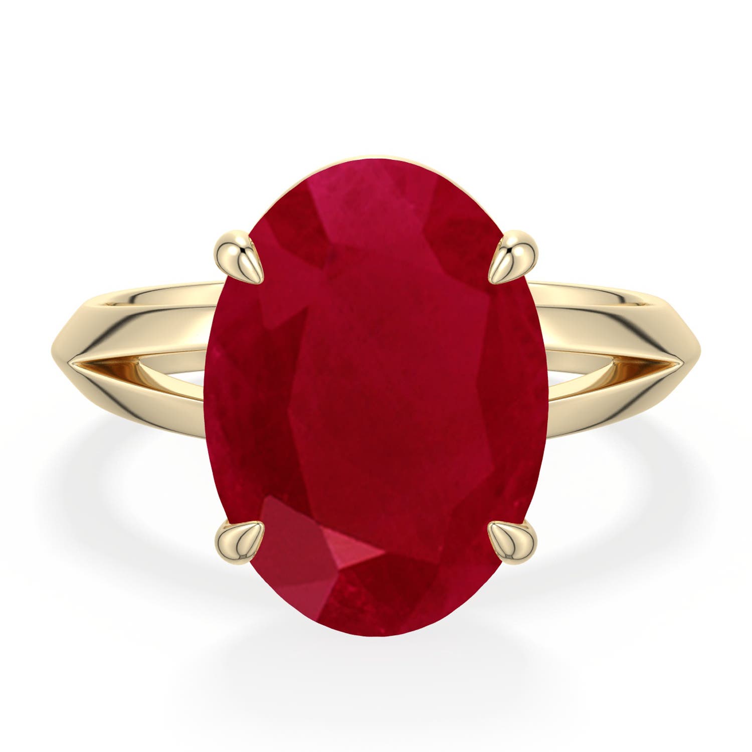 Angara 7.25 CTW Oval Ruby Knife-Edge Split Shank Engagement Ring in 18K Yellow Gold
