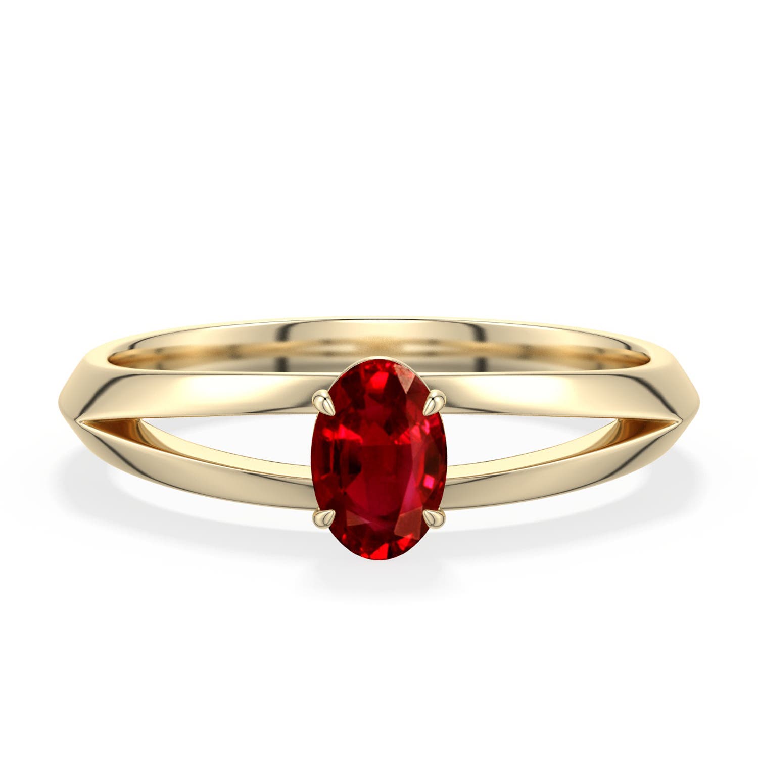6x4mm AAAA Oval Ruby Knife-Edge Split Shank Engagement Ring in 18K Yellow Gold - main