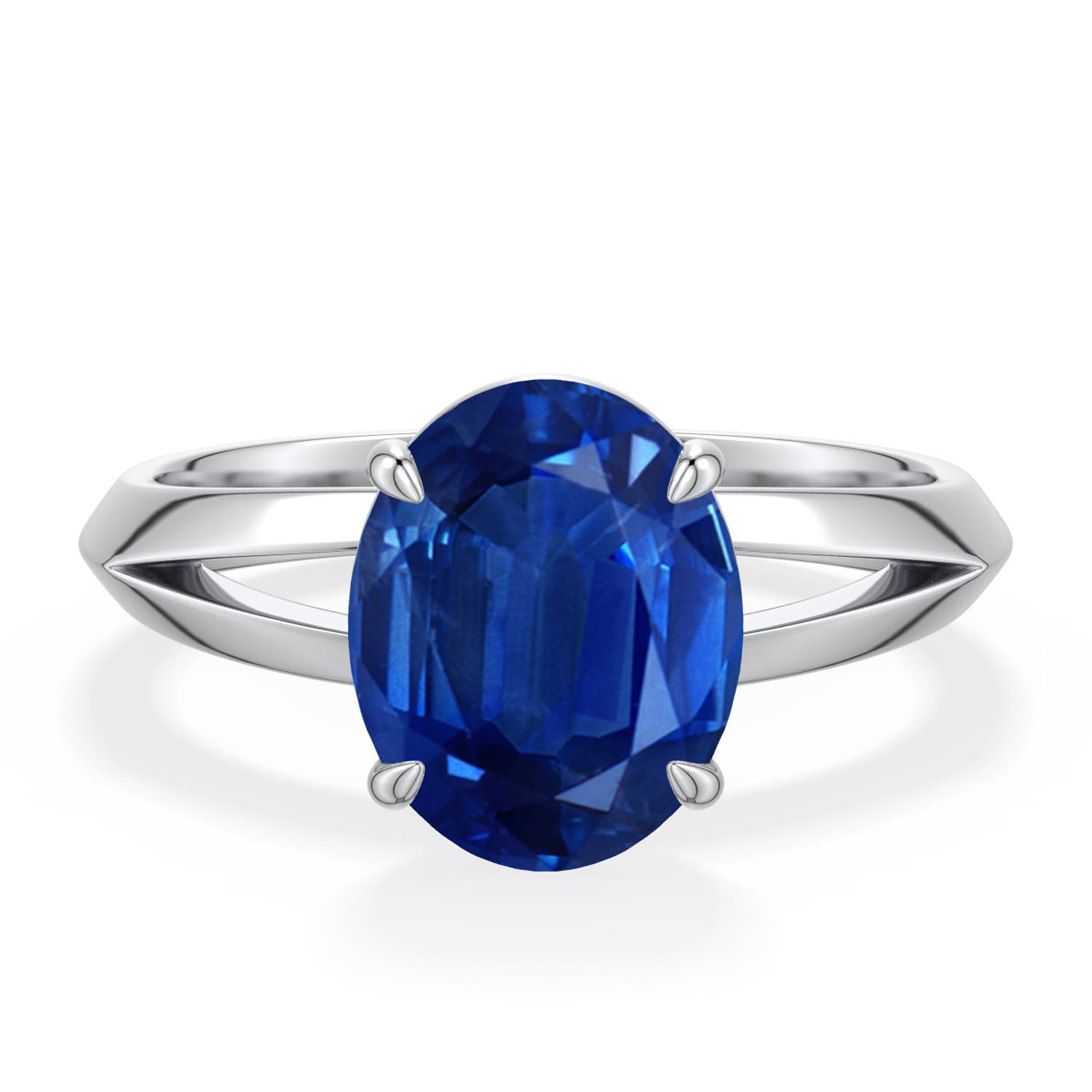 10x8mm AAA Oval Blue Sapphire Knife-Edge Split Shank Engagement Ring in White Gold - main