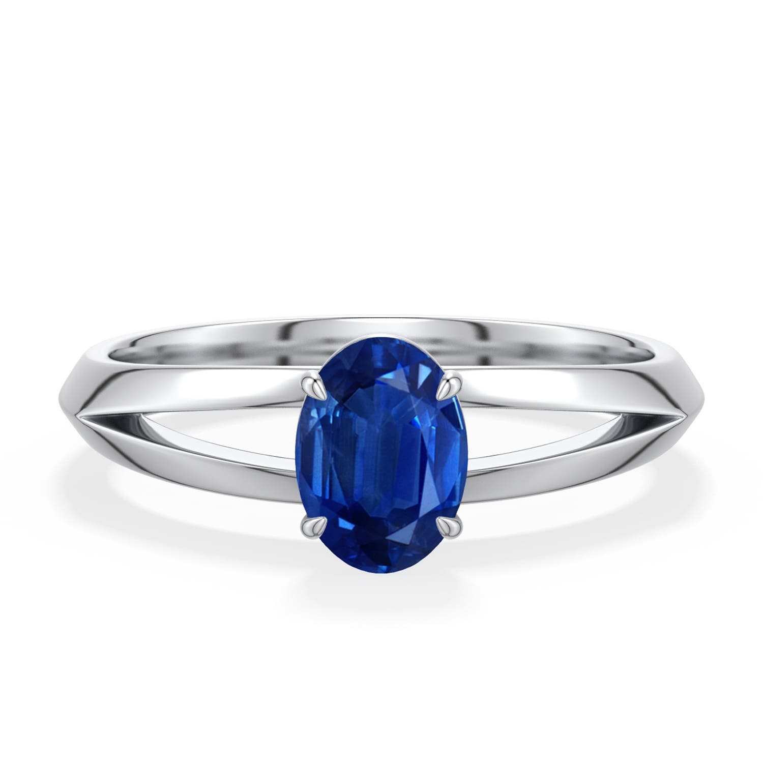 7x5mm AAA Oval Blue Sapphire Knife-Edge Split Shank Engagement Ring in White Gold - main