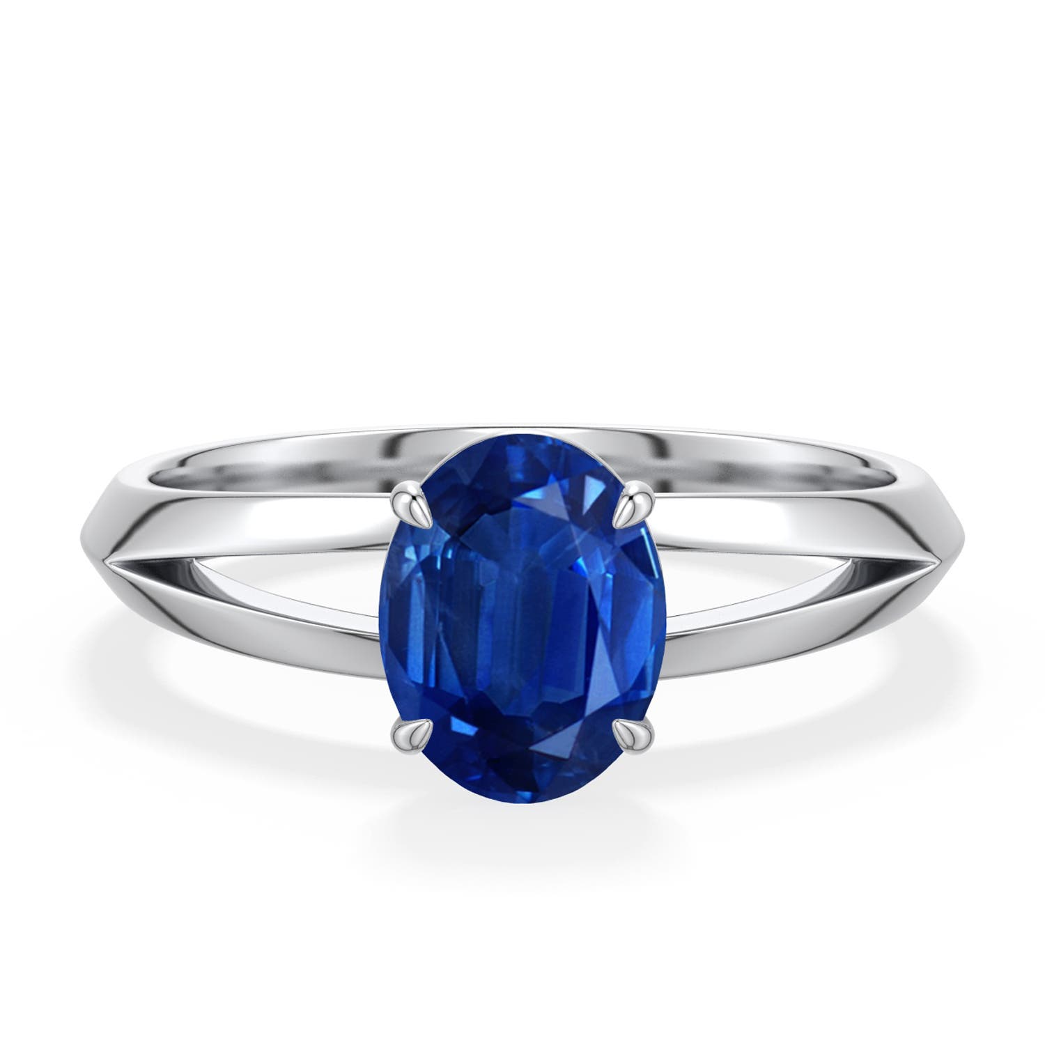 8x6mm AAA Oval Blue Sapphire Knife-Edge Split Shank Engagement Ring in White Gold - main