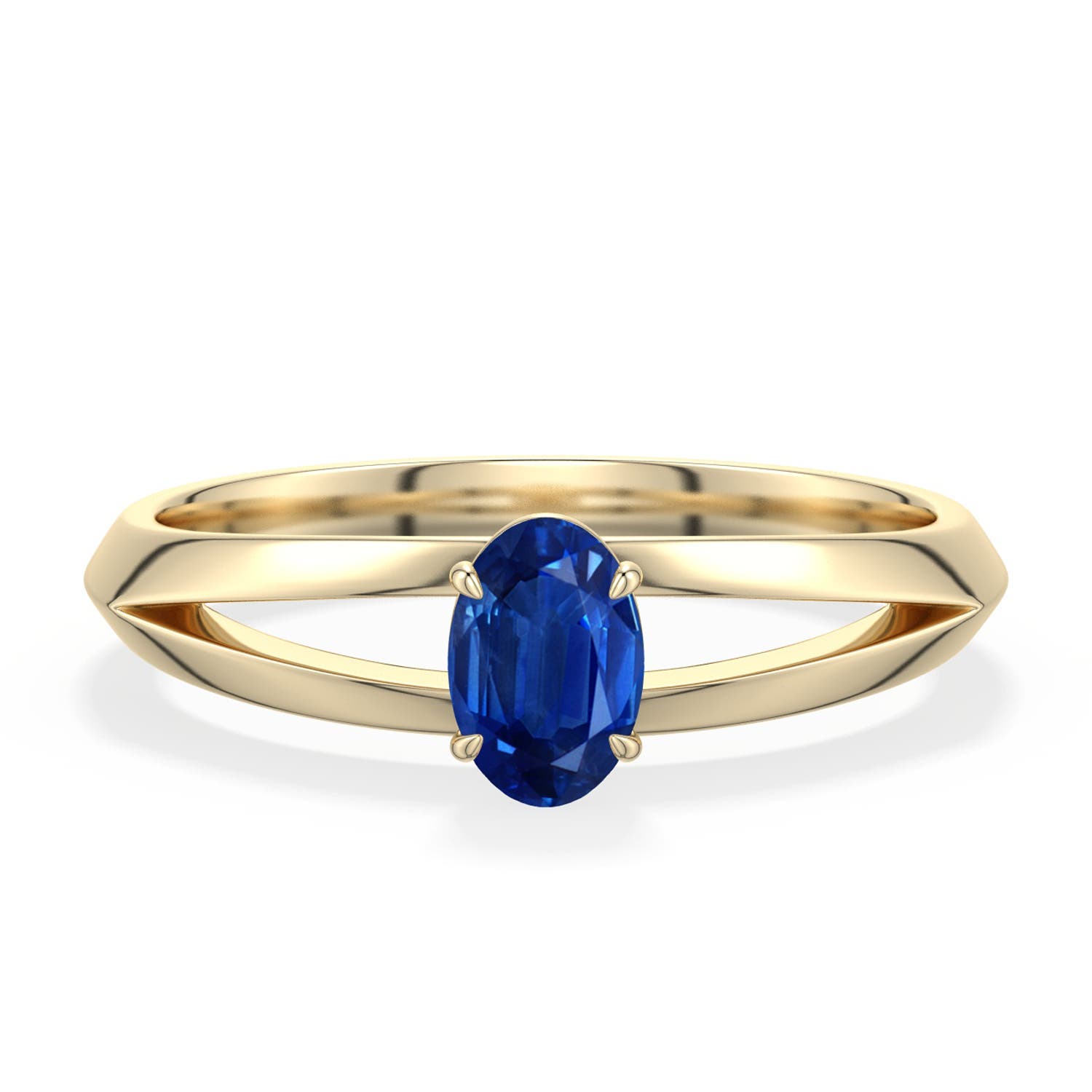 6x4mm AAA Oval Blue Sapphire Knife-Edge Split Shank Engagement Ring in Yellow Gold - main