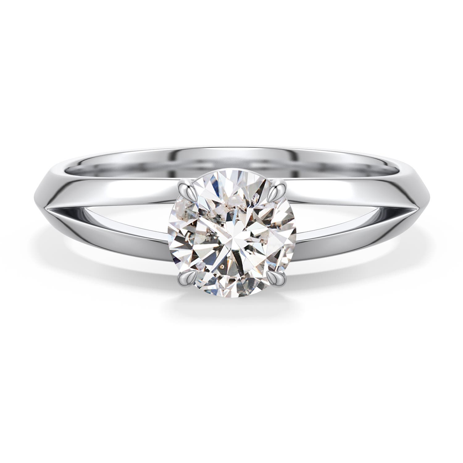 5.9mm IJI1I2 Round Diamond Knife-Edge Split Shank Engagement Ring in 18K White Gold - main