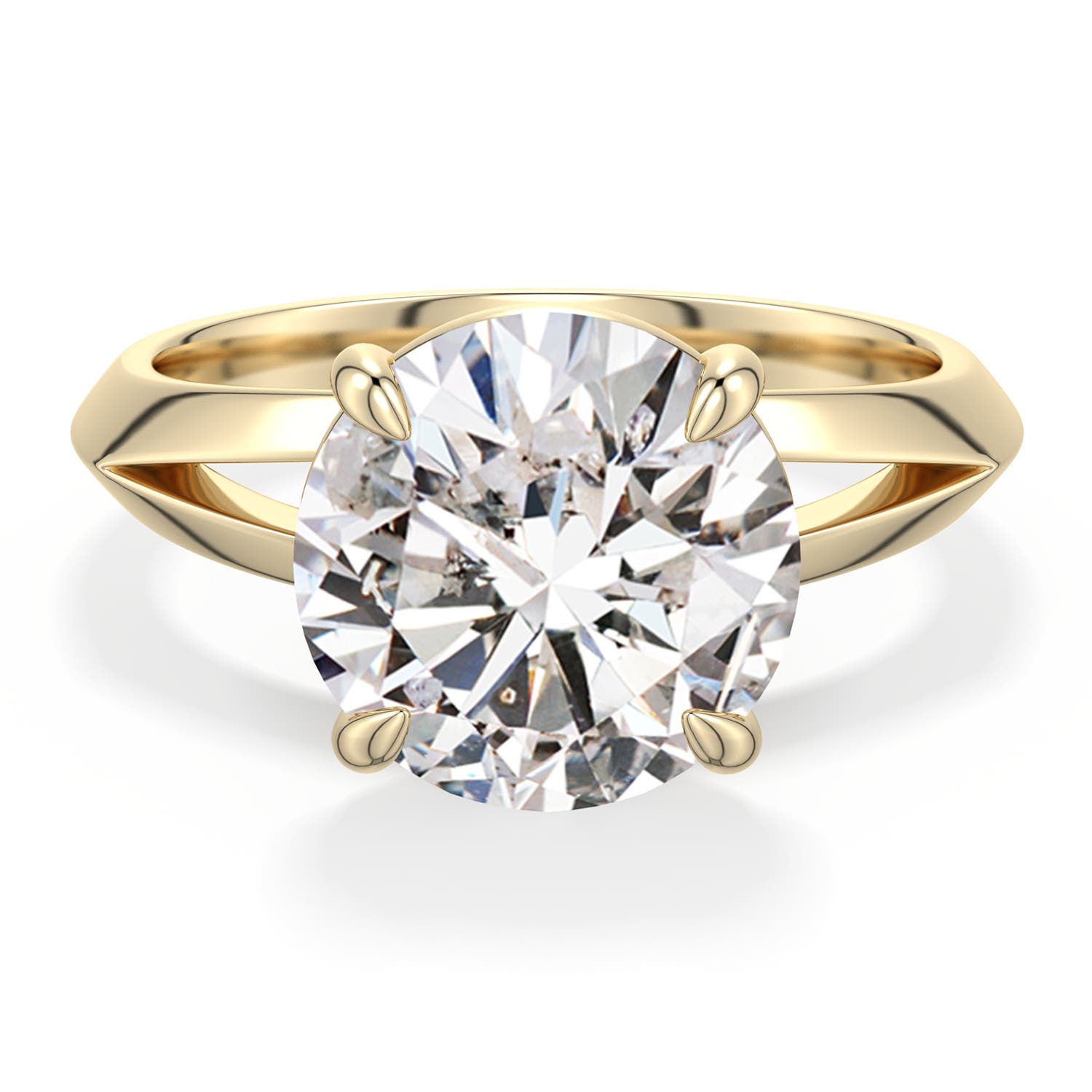 Angara 4.0 CTW Round Diamond Knife-Edge Split Shank Engagement Ring in 18K Yellow Gold