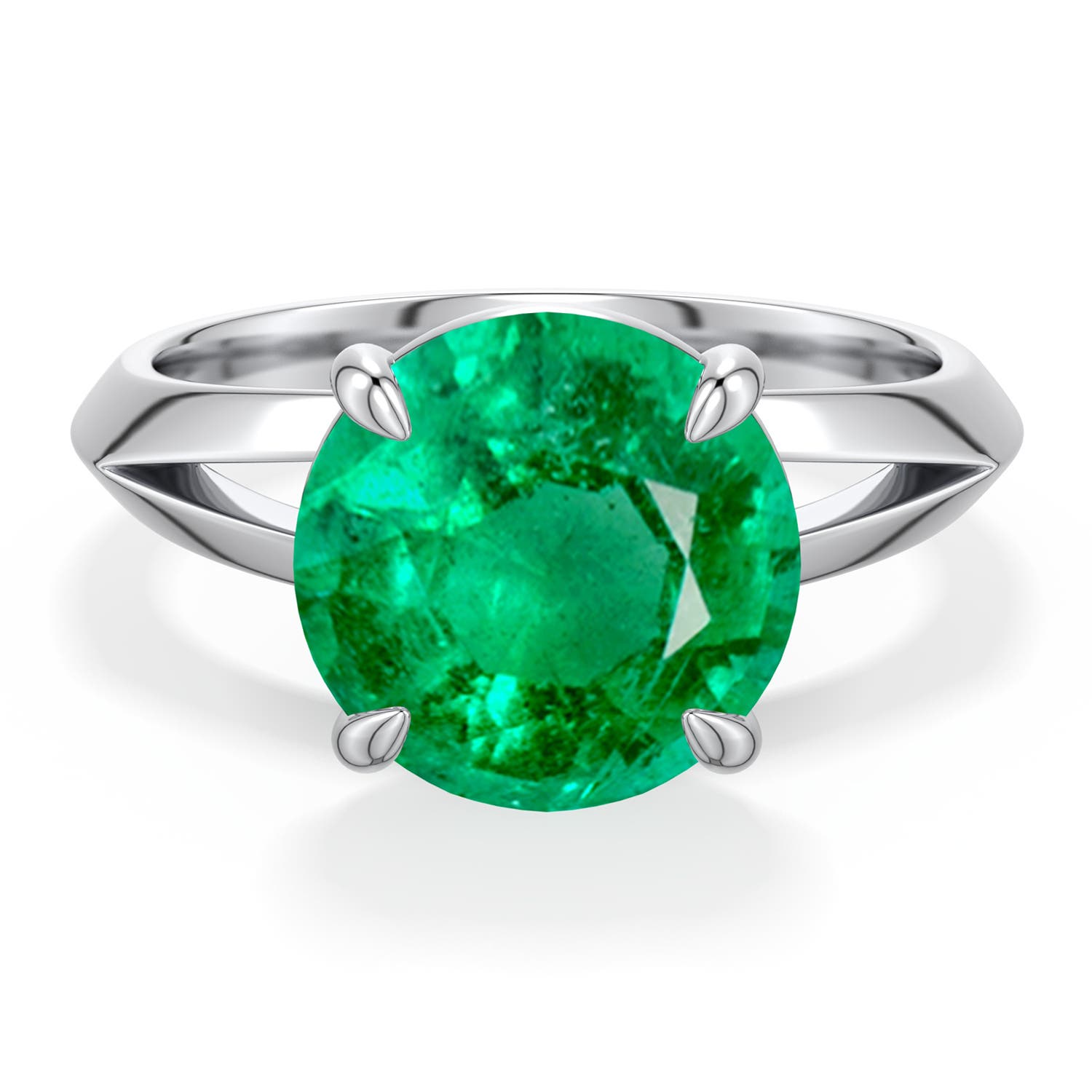 10mm AAA Round Emerald Knife-Edge Split Shank Engagement Ring in White Gold - main