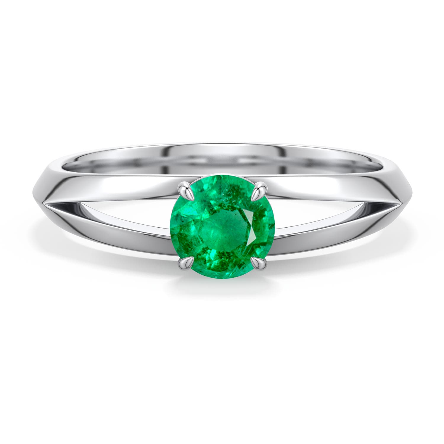 5mm AAA Round Emerald Knife-Edge Split Shank Engagement Ring in White Gold - main
