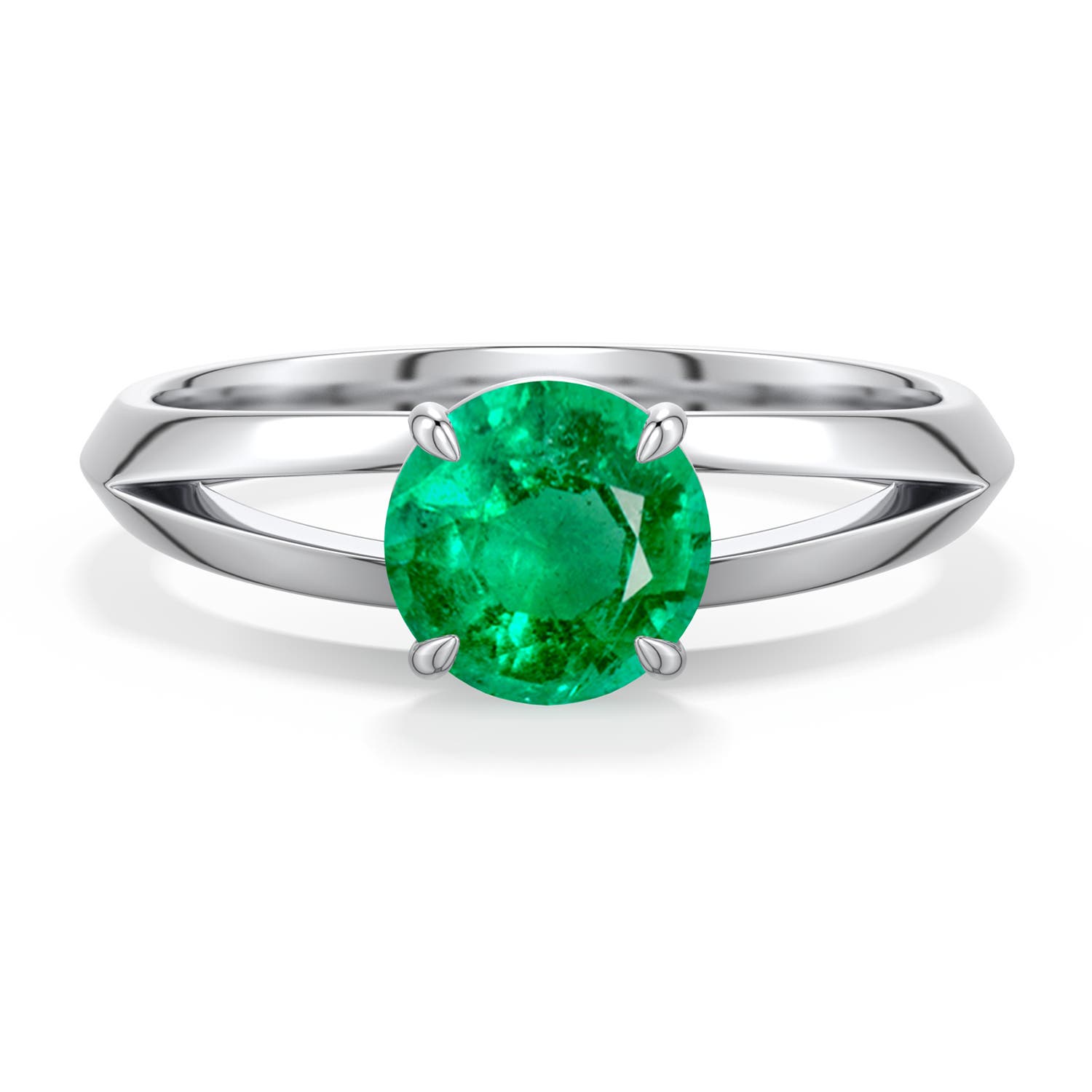 6.5mm AAA Round Emerald Knife-Edge Split Shank Engagement Ring in White Gold - main