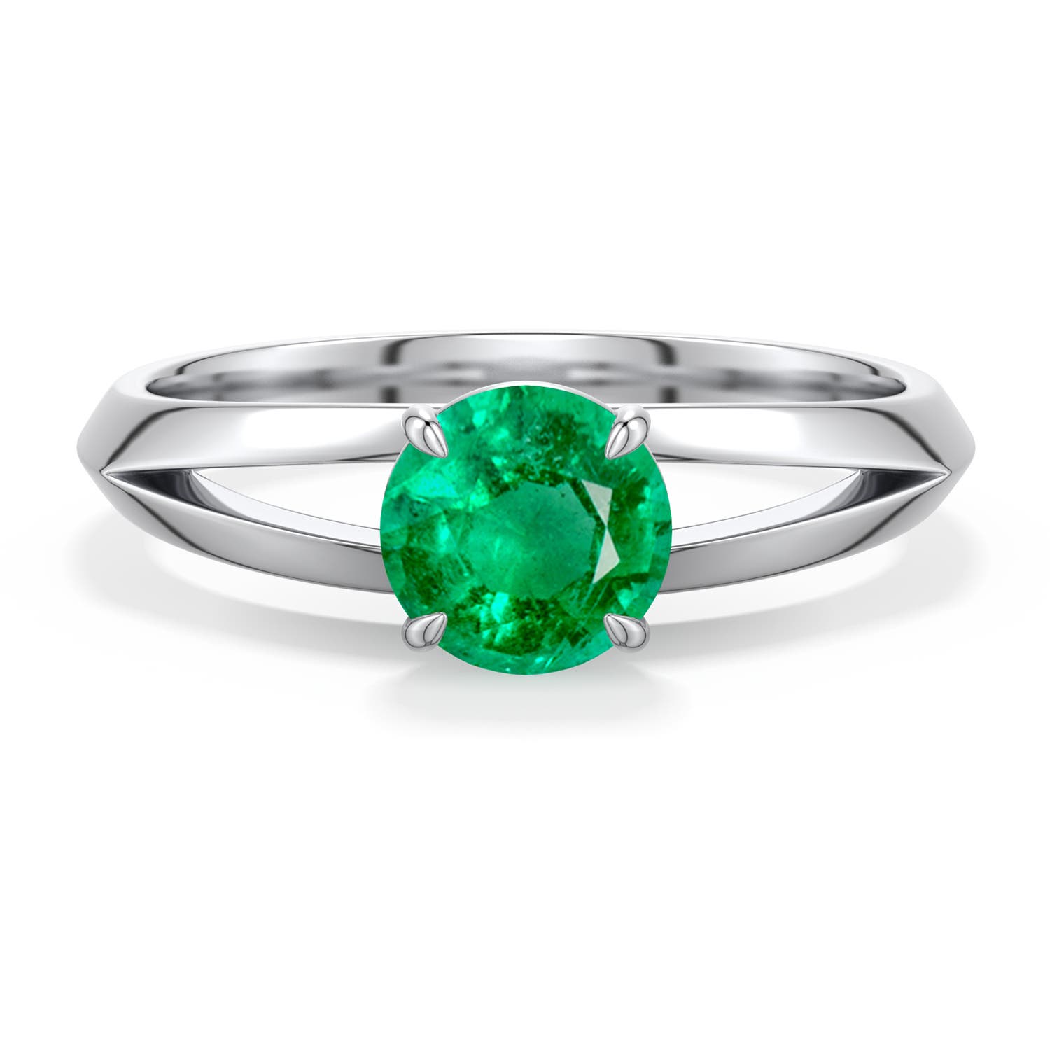 6mm AAA Round Emerald Knife-Edge Split Shank Engagement Ring in White Gold - main